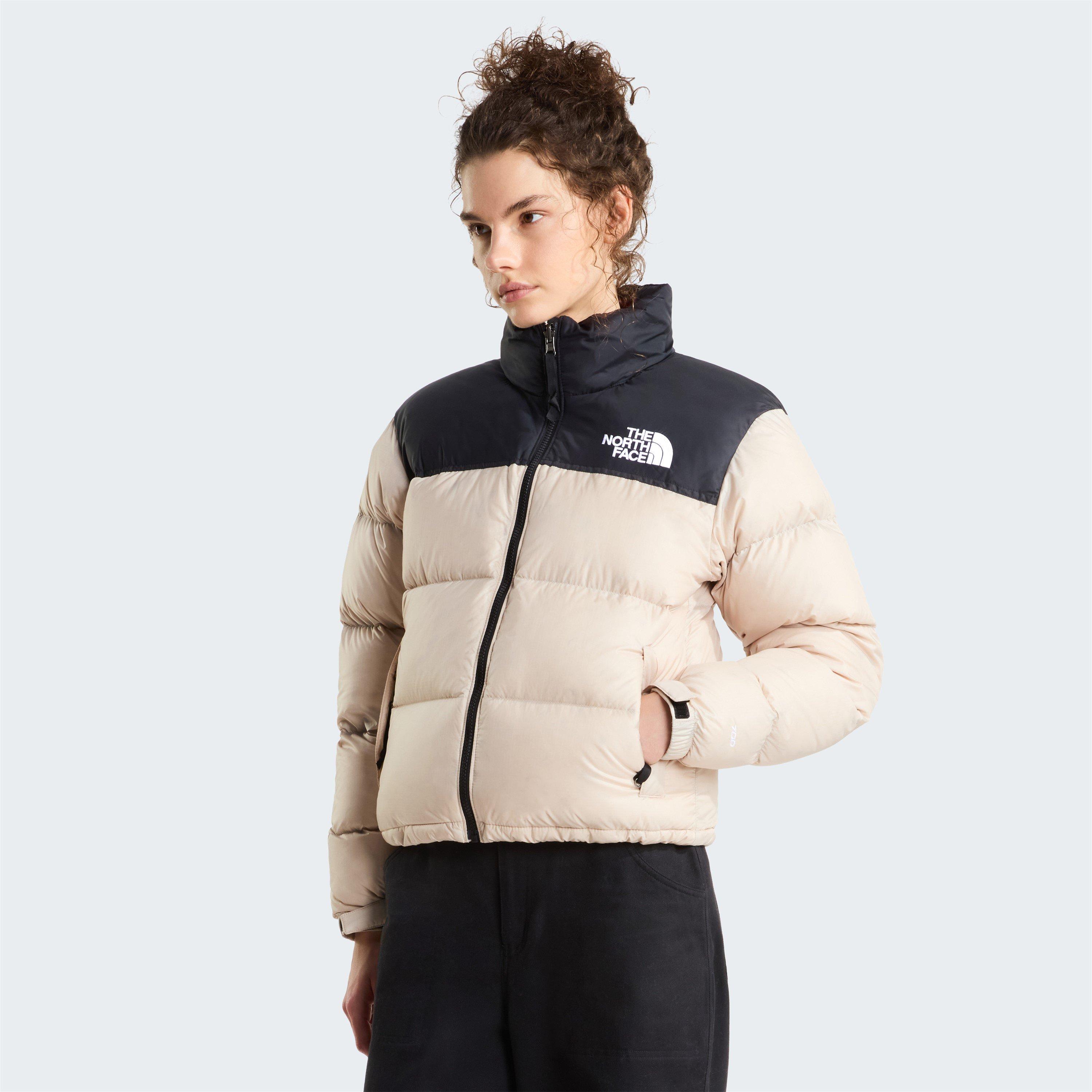 Taupe/Black - The North Face - Womens 1996 Retro Nuptse Water Resistant Goose Down Short Puffer Jacket - 3