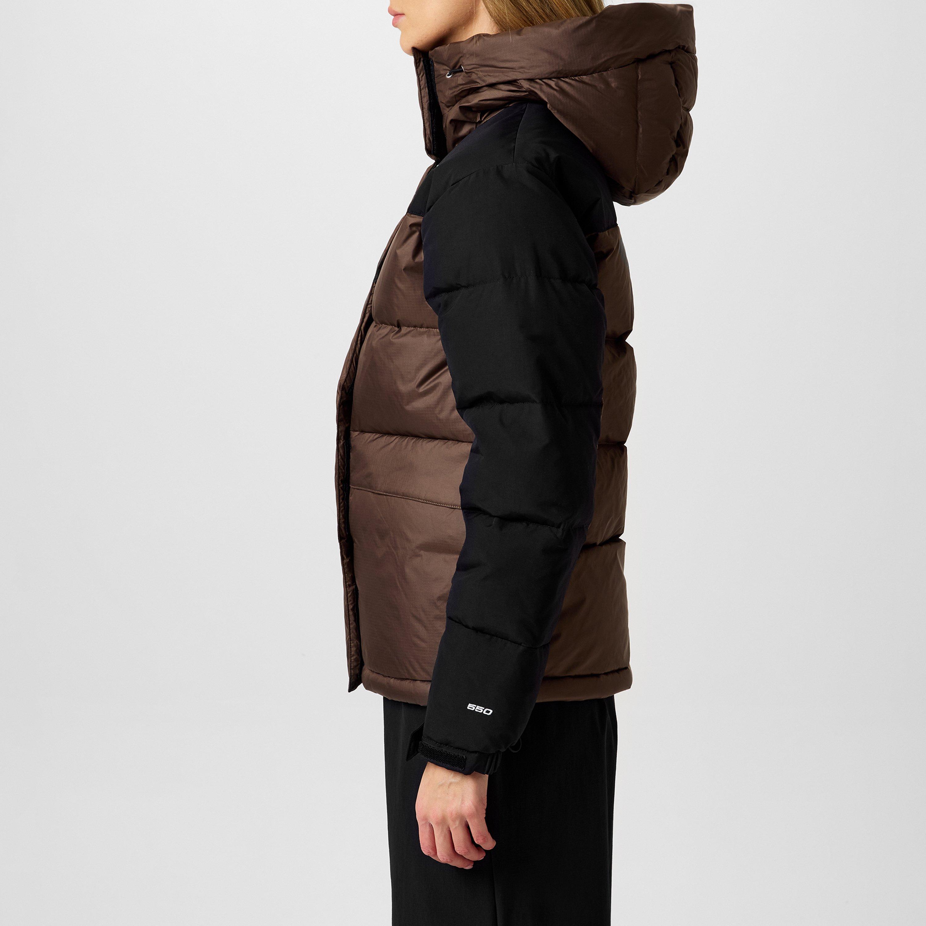 Smoke Brown - The North Face - Women's Himalayan Water Resistant 550-Fill Goose Down Hooded Oversized Fit Short Puffer Jacket - 2