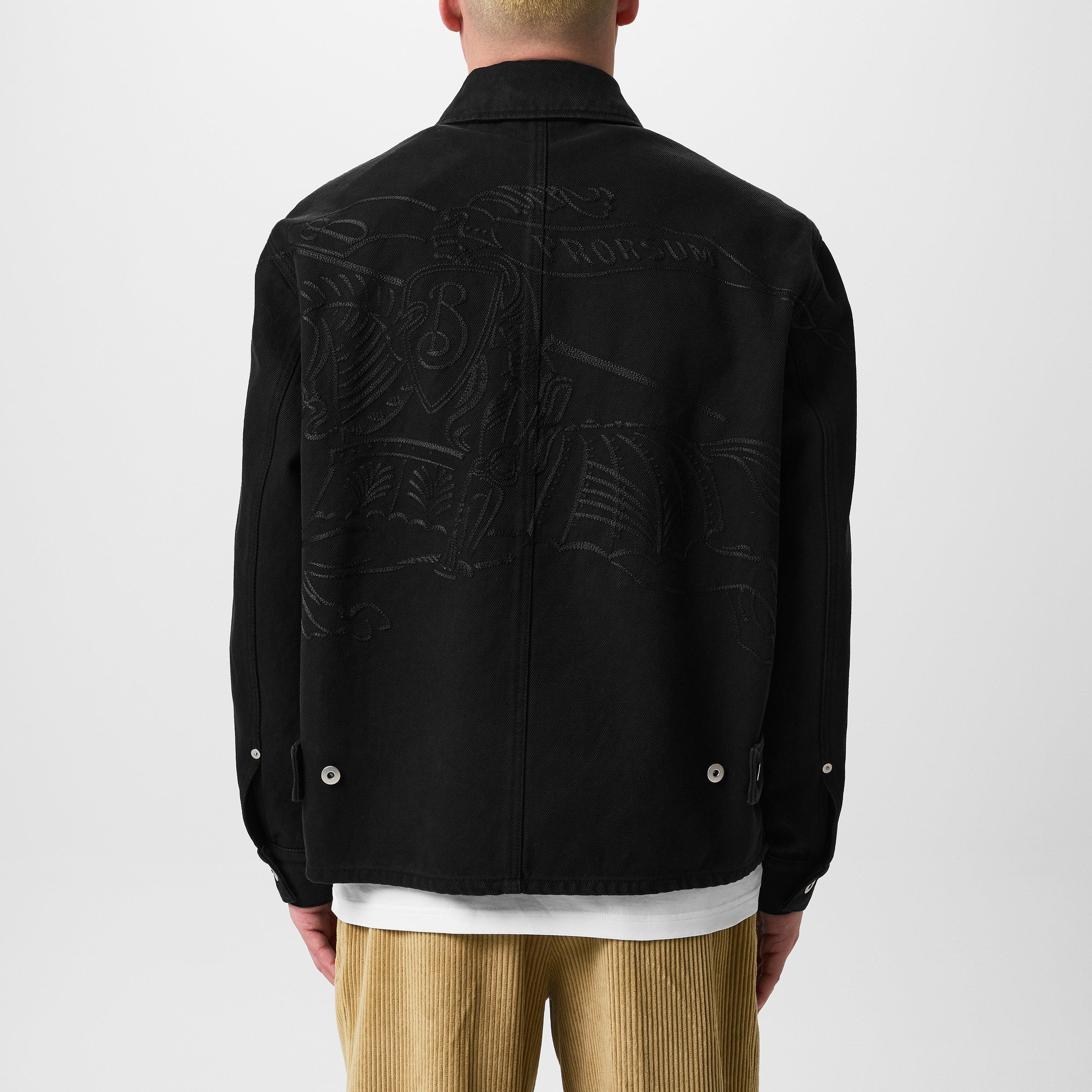 Black - Burberry - Men's Equestrian Knight Cotton Long Sleeve Harrington Jacket - 3