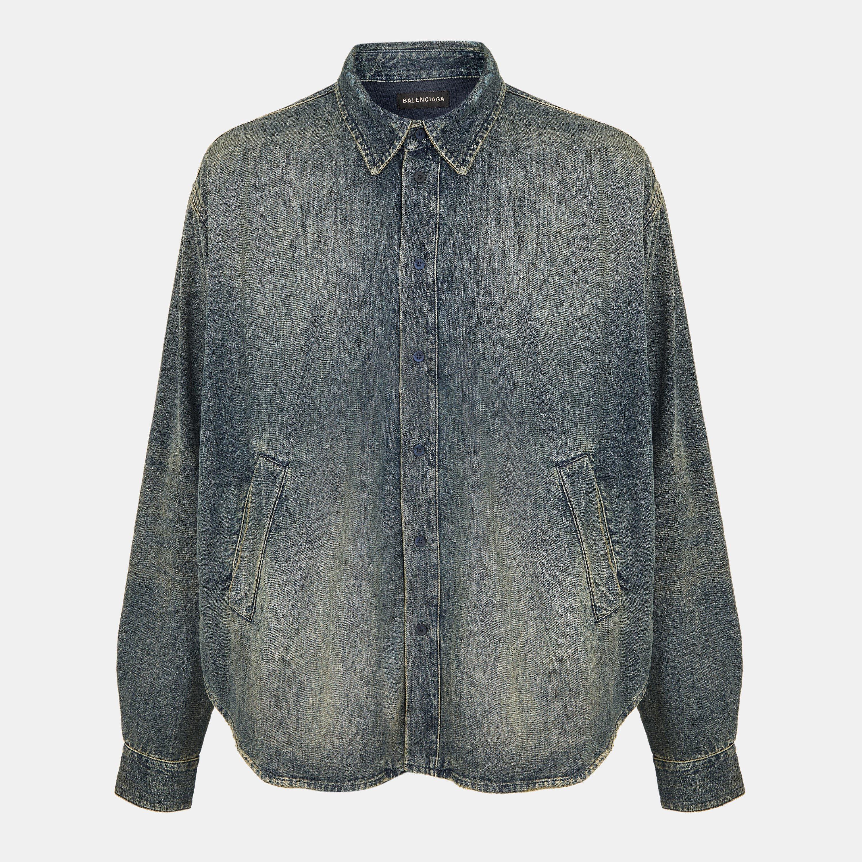 Balenciaga Men's Bal Overshirt - Navy/Grn/Yell - L