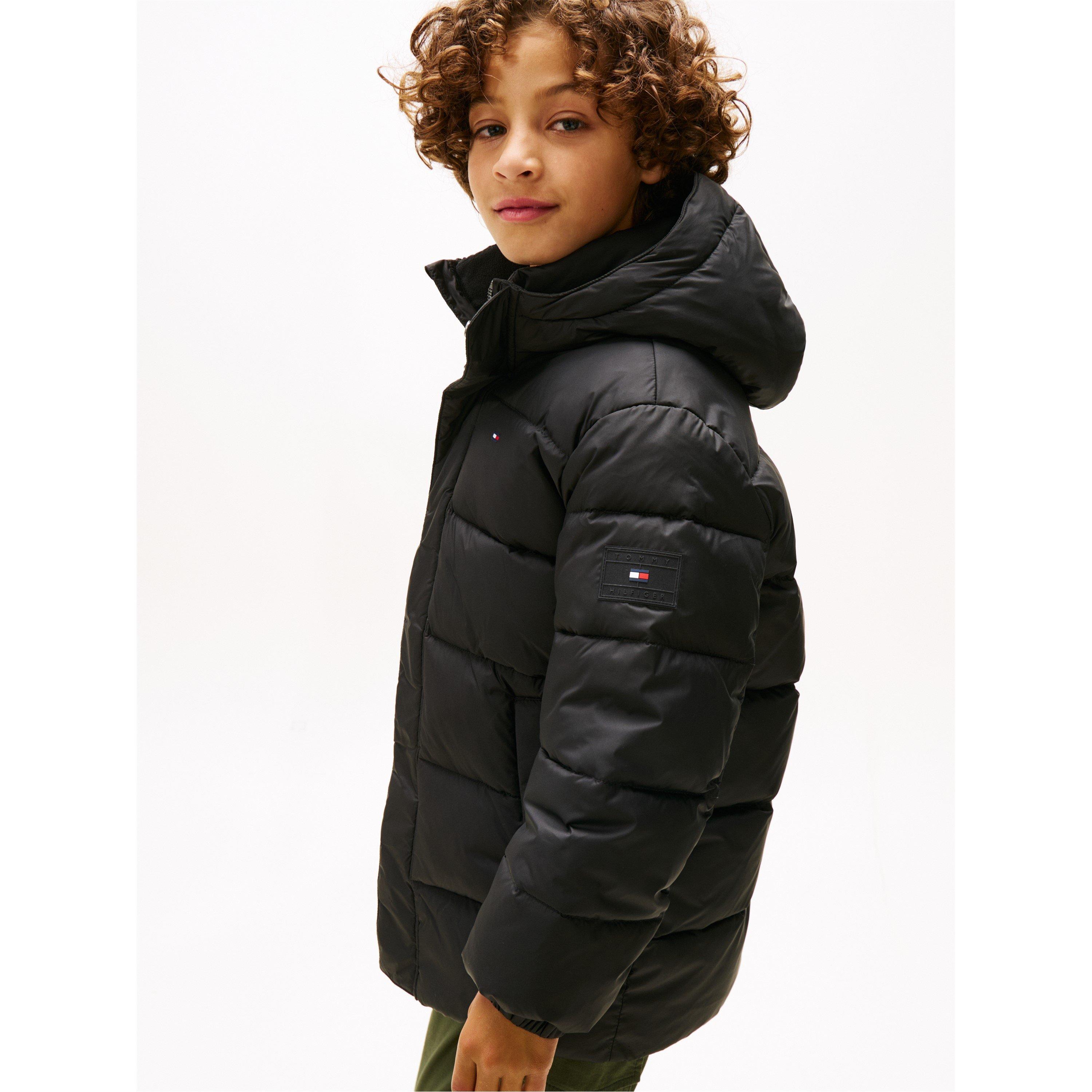 Negro BDS - Tommy Hilfiger - Kids' Essential Padded Parka Hooded Long Sleeve Medium Puffer Jacket - 3