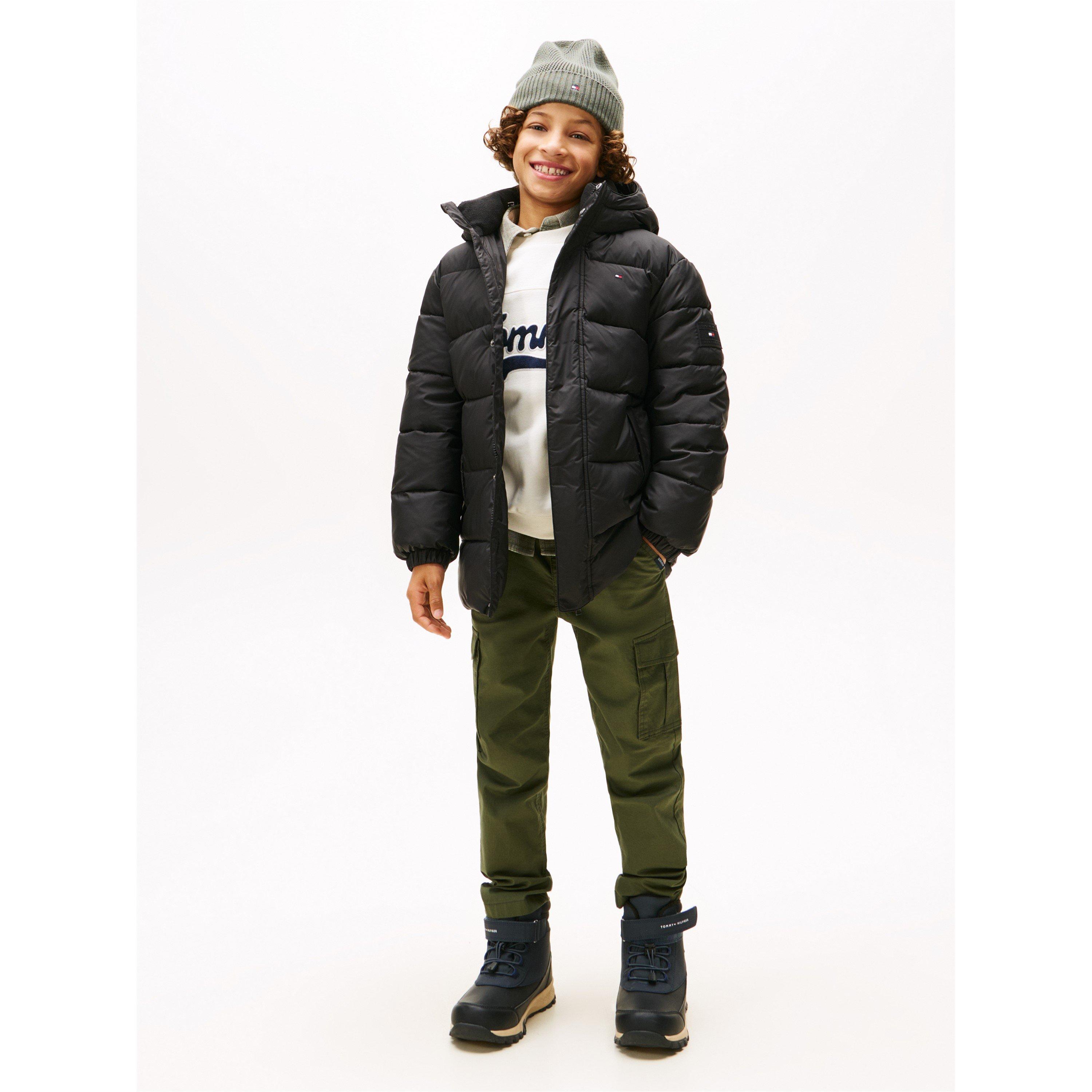 Negro BDS - Tommy Hilfiger - Kids' Essential Padded Parka Hooded Long Sleeve Medium Puffer Jacket - 4