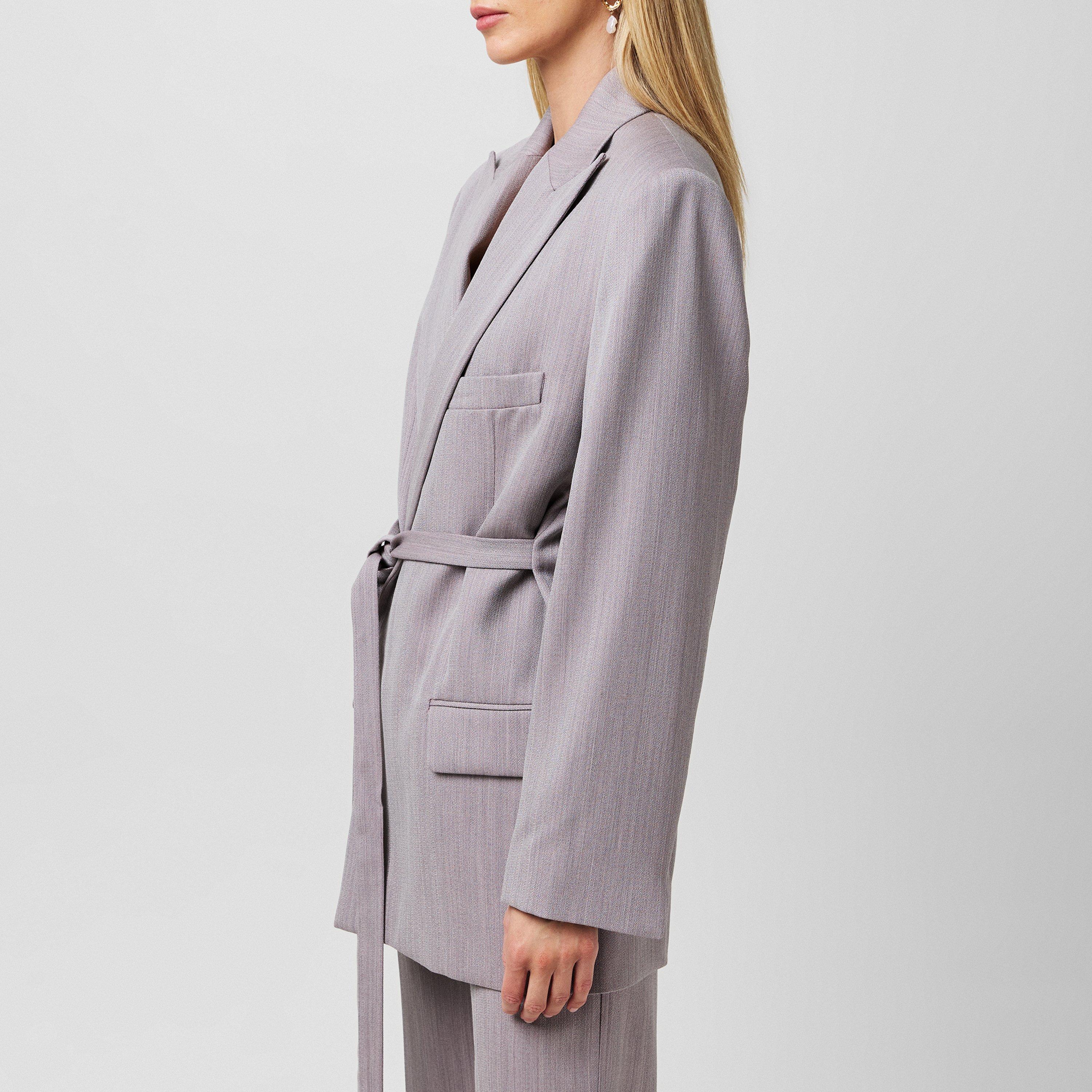 Quartz - Victoria Beckham - Women's Belted Textured Wool Long Sleeve Blazer - 2