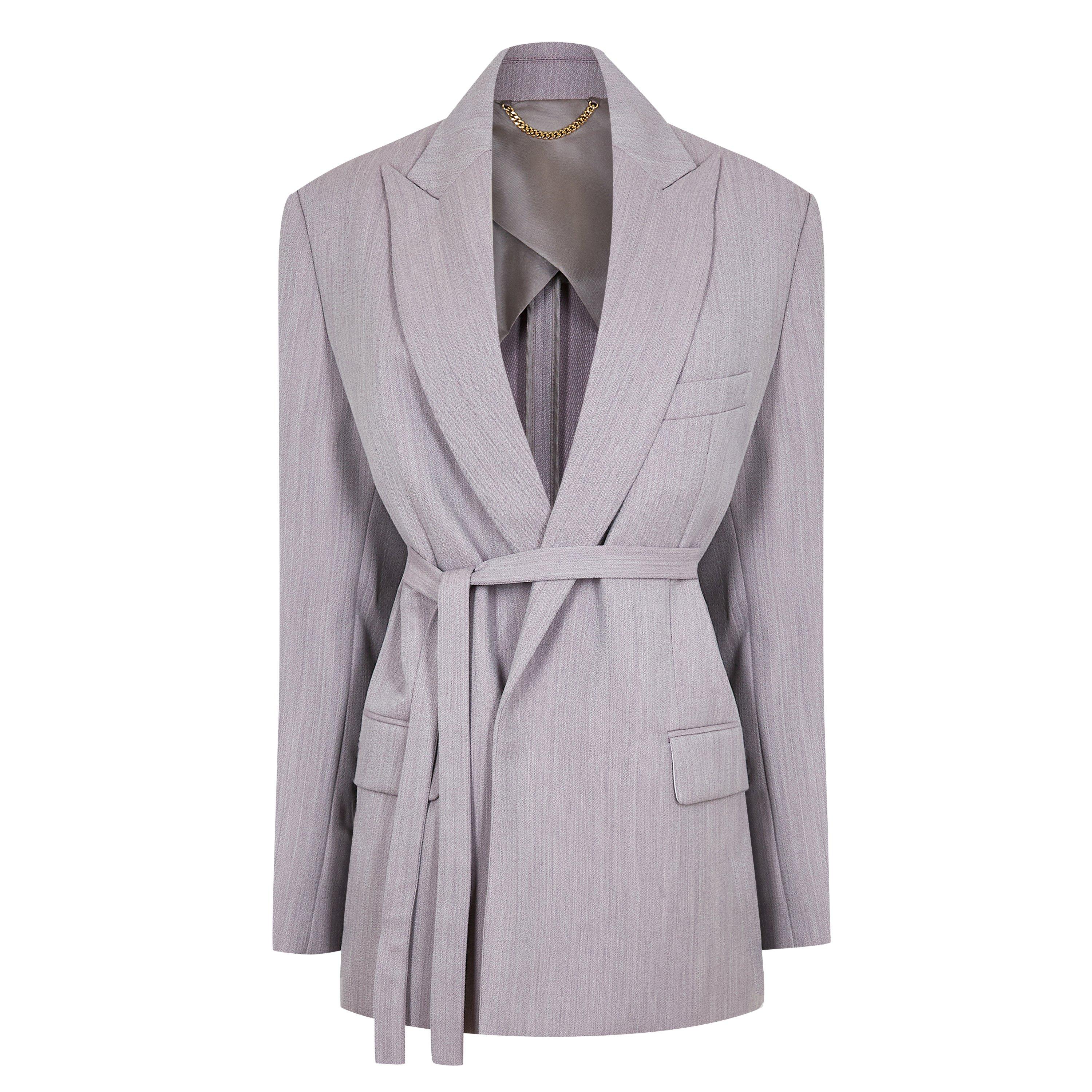 Quartz - Victoria Beckham - Women's Belted Textured Wool Long Sleeve Blazer - 5