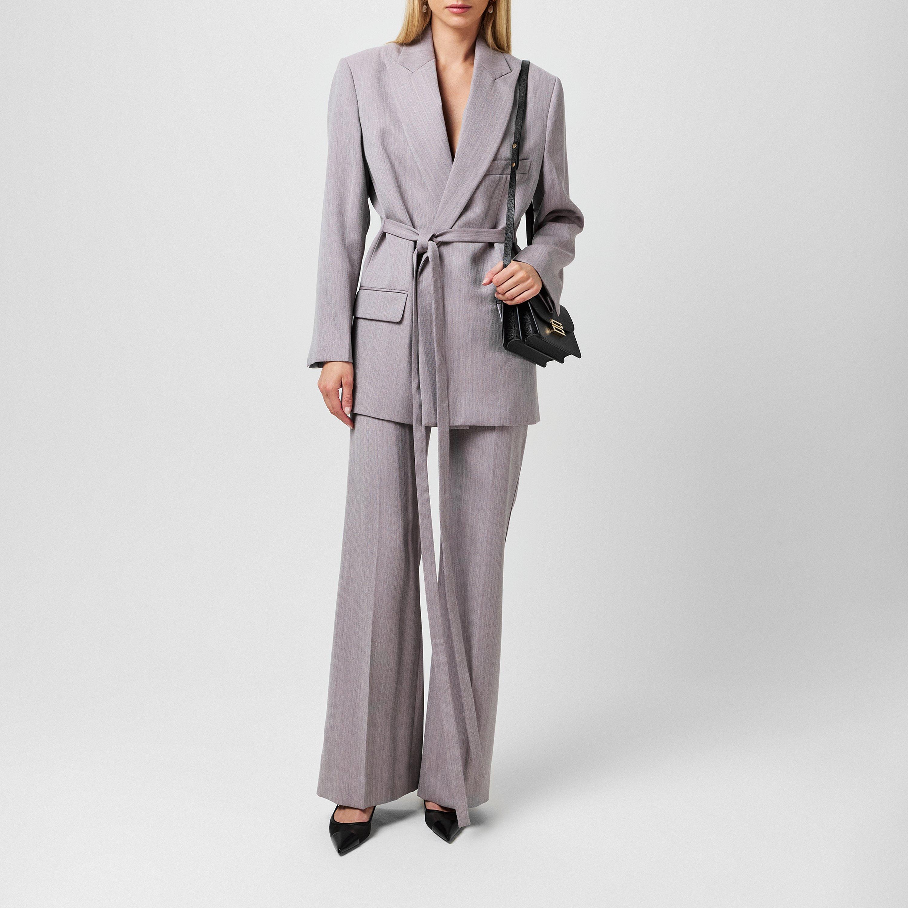 Quartz - Victoria Beckham - Women's Belted Textured Wool Long Sleeve Blazer - 4