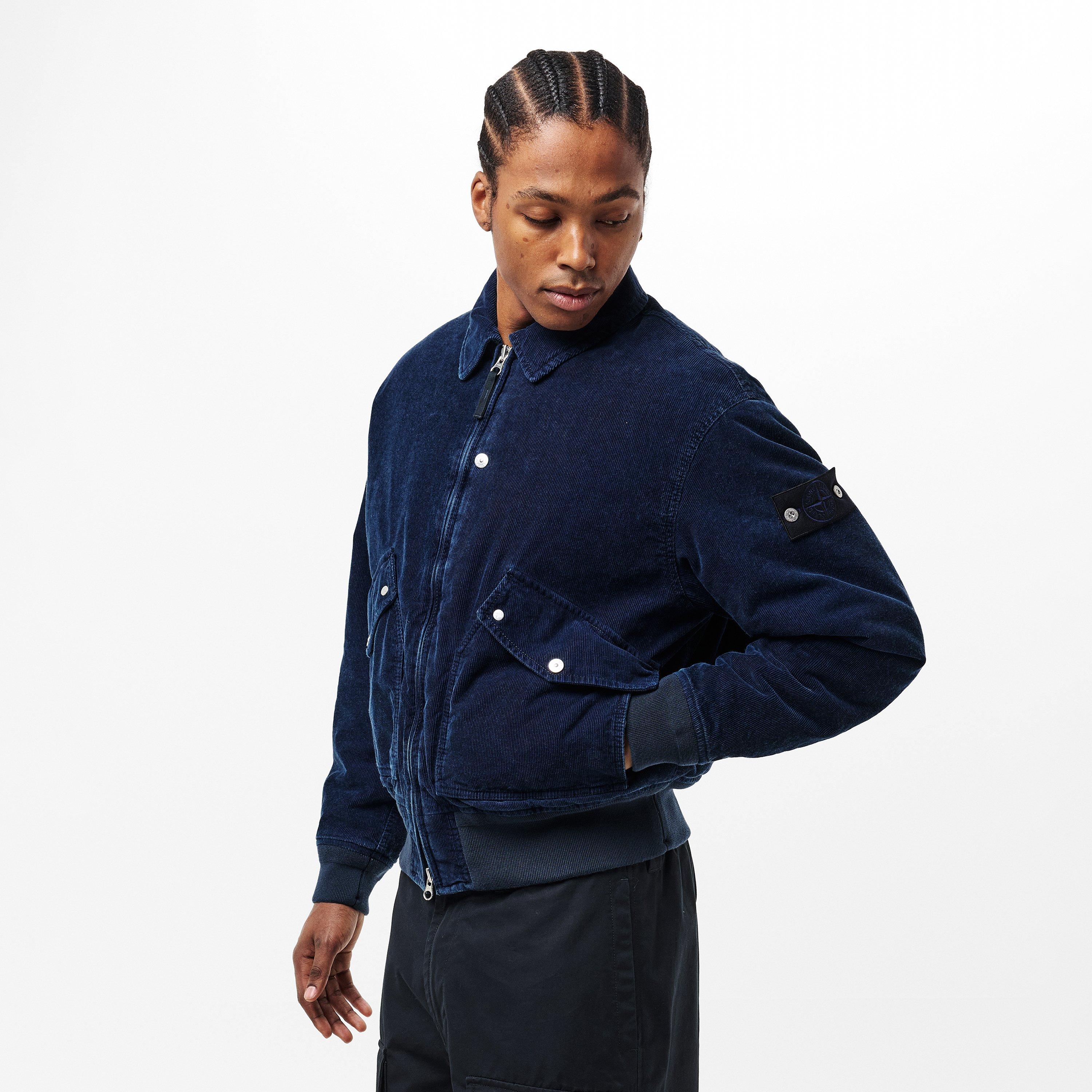 Indigo V0021 - Stone Island - Men's Micro Corduroy Denim Research Cotton Long Sleeve Coach Jacket - 3