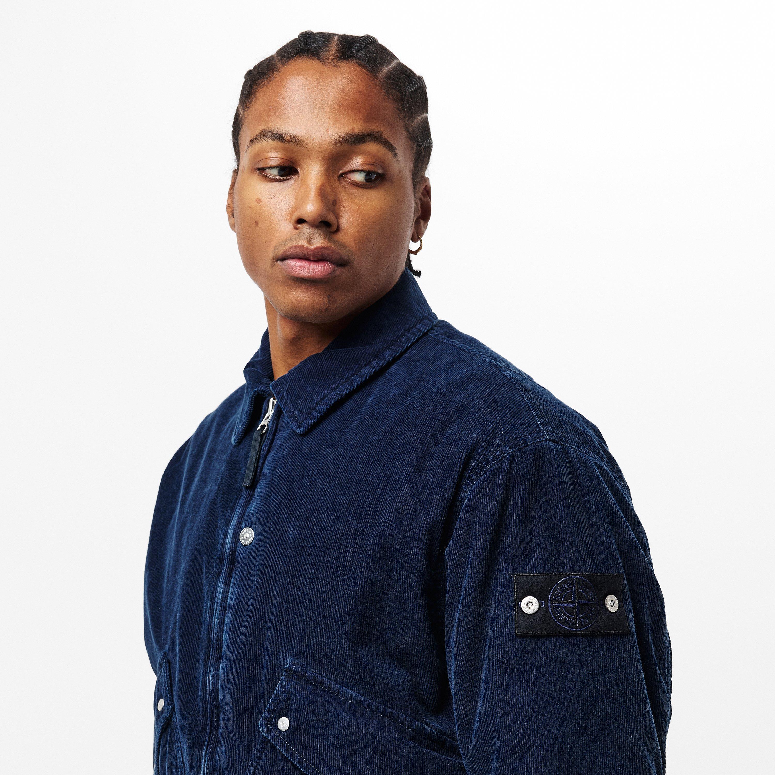 Indigo V0021 - Stone Island - Men's Micro Corduroy Denim Research Cotton Long Sleeve Coach Jacket - 5