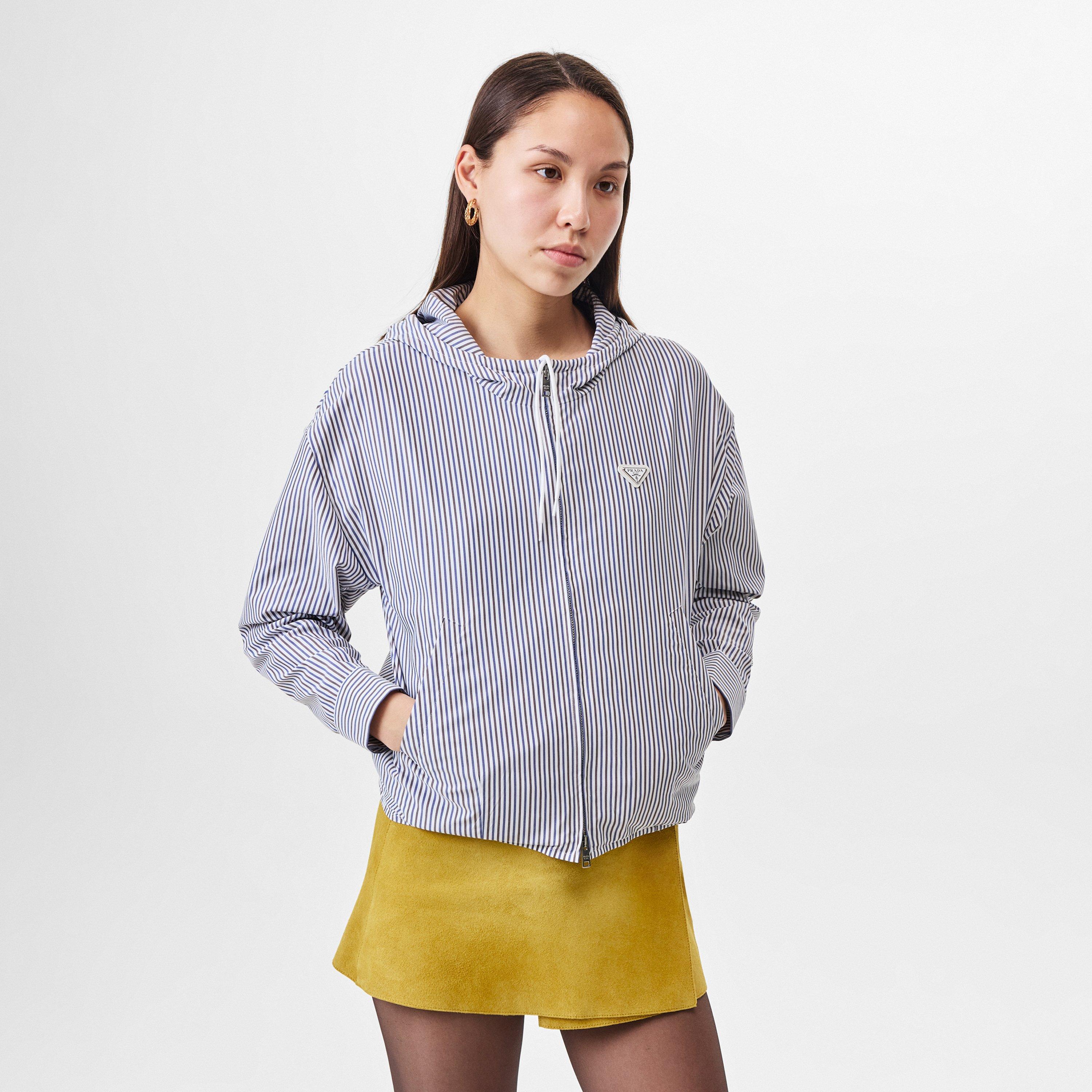 Blu - Prada - Women's  Striped Hooded Long Sleeve Full Zip Windbreaker - 3