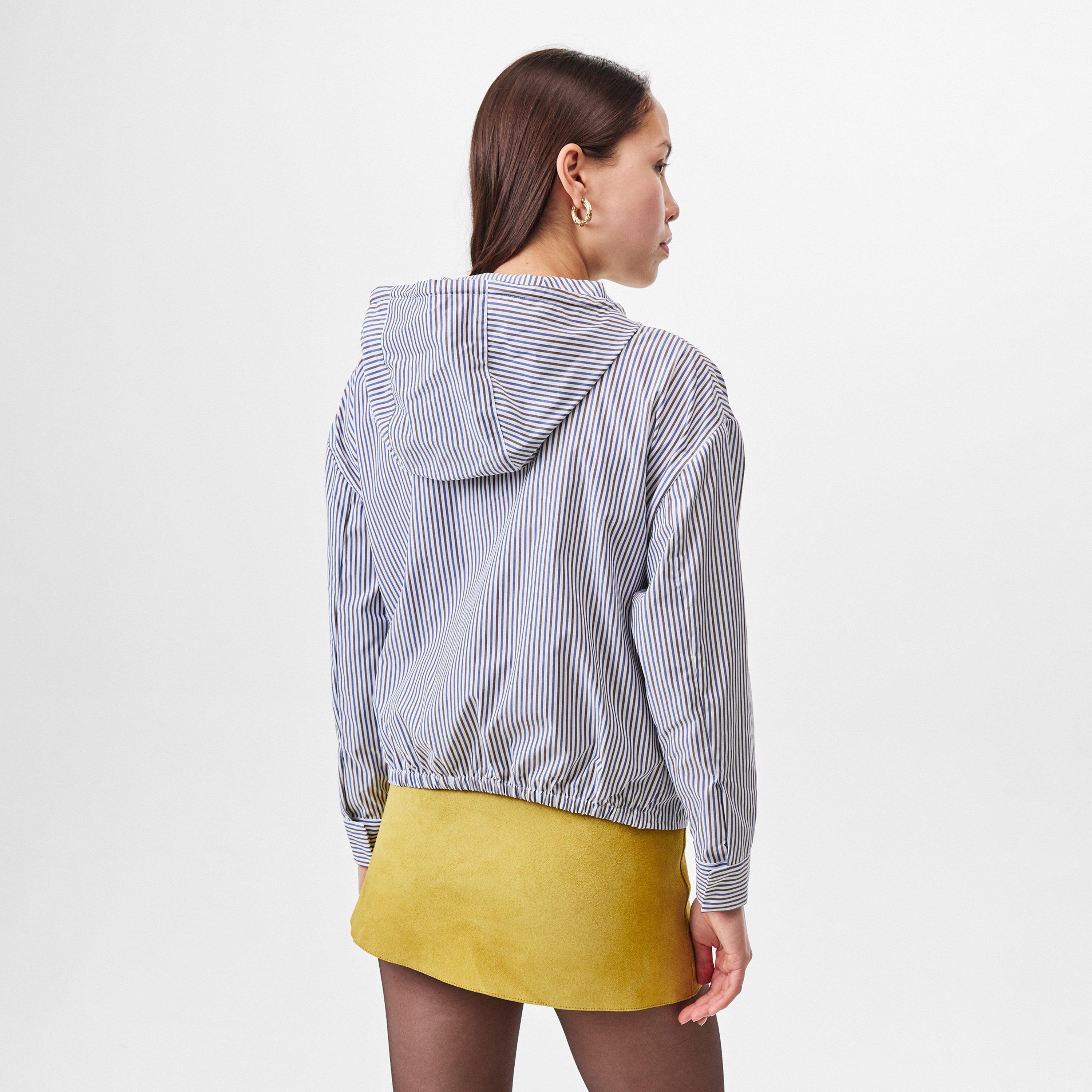 Blu - Prada - Women's  Striped Hooded Long Sleeve Full Zip Windbreaker - 4