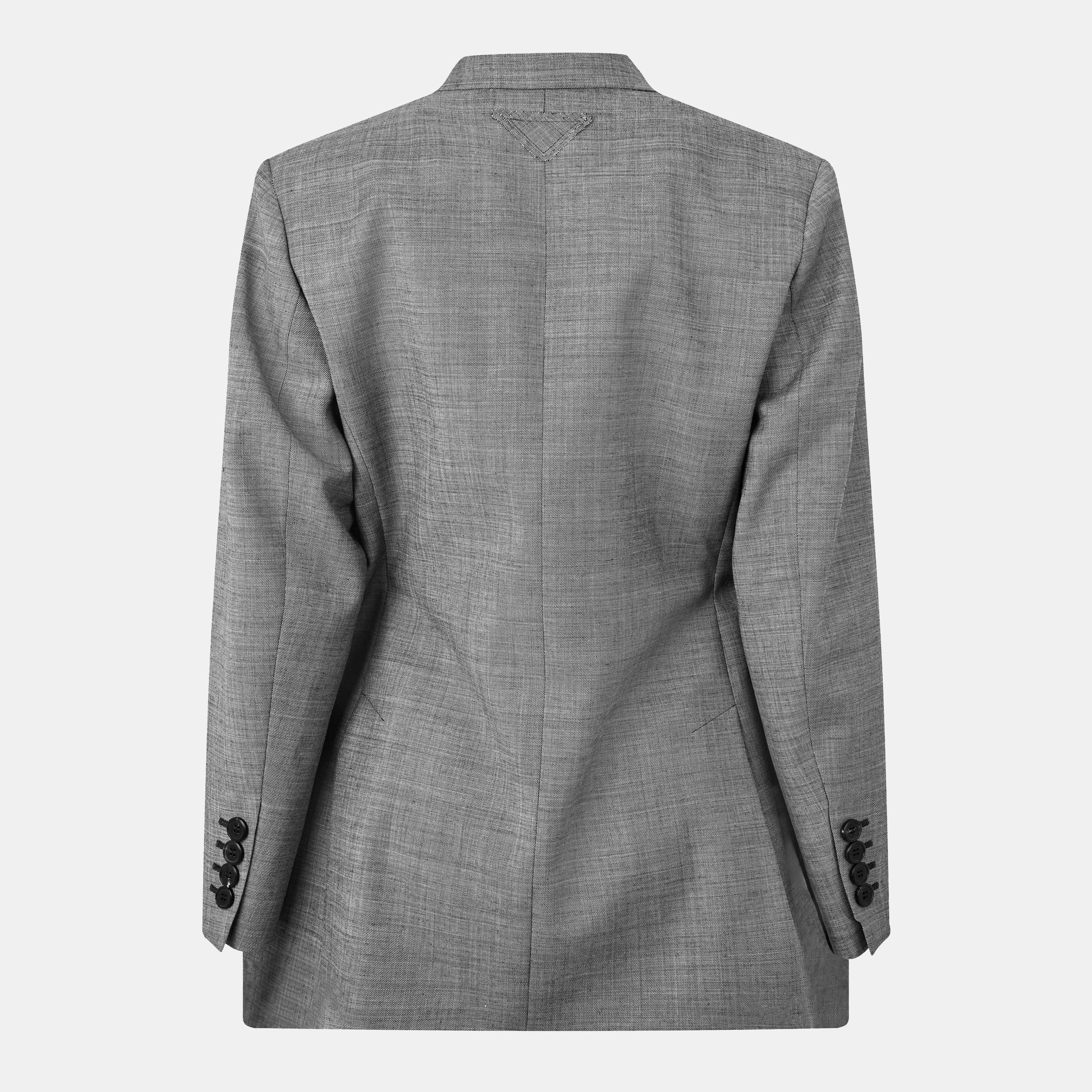 Ardesia - Prada - Women's Double Breasted Grisaille Wool Long Sleeve Blazer - 2
