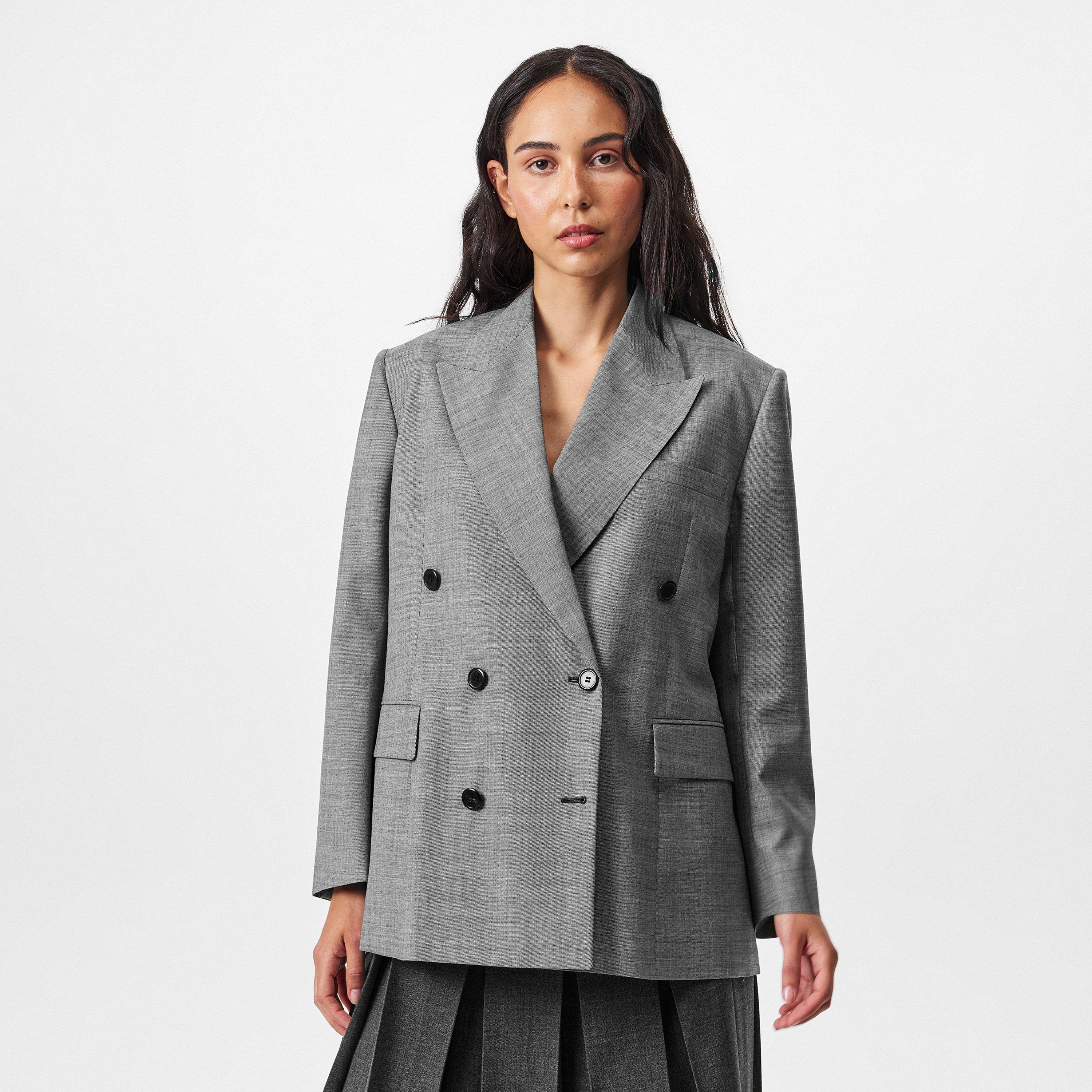 Ardesia - Prada - Women's Double Breasted Grisaille Wool Long Sleeve Blazer - 3