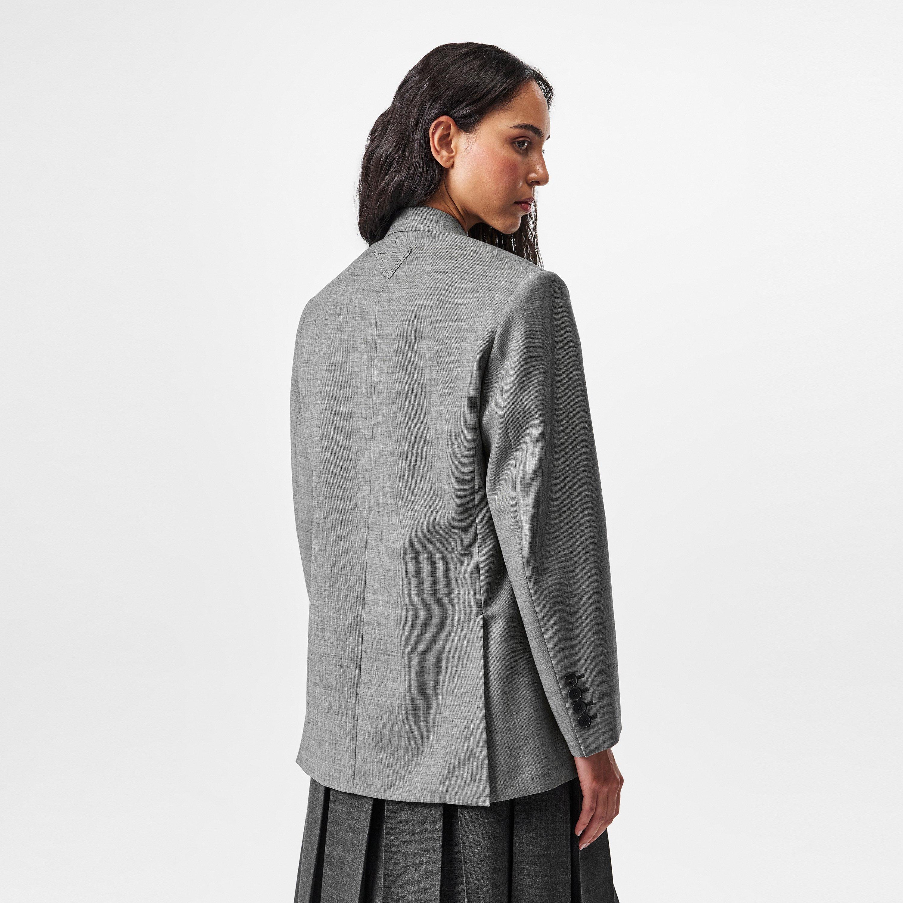 Ardesia - Prada - Women's Double Breasted Grisaille Wool Long Sleeve Blazer - 4