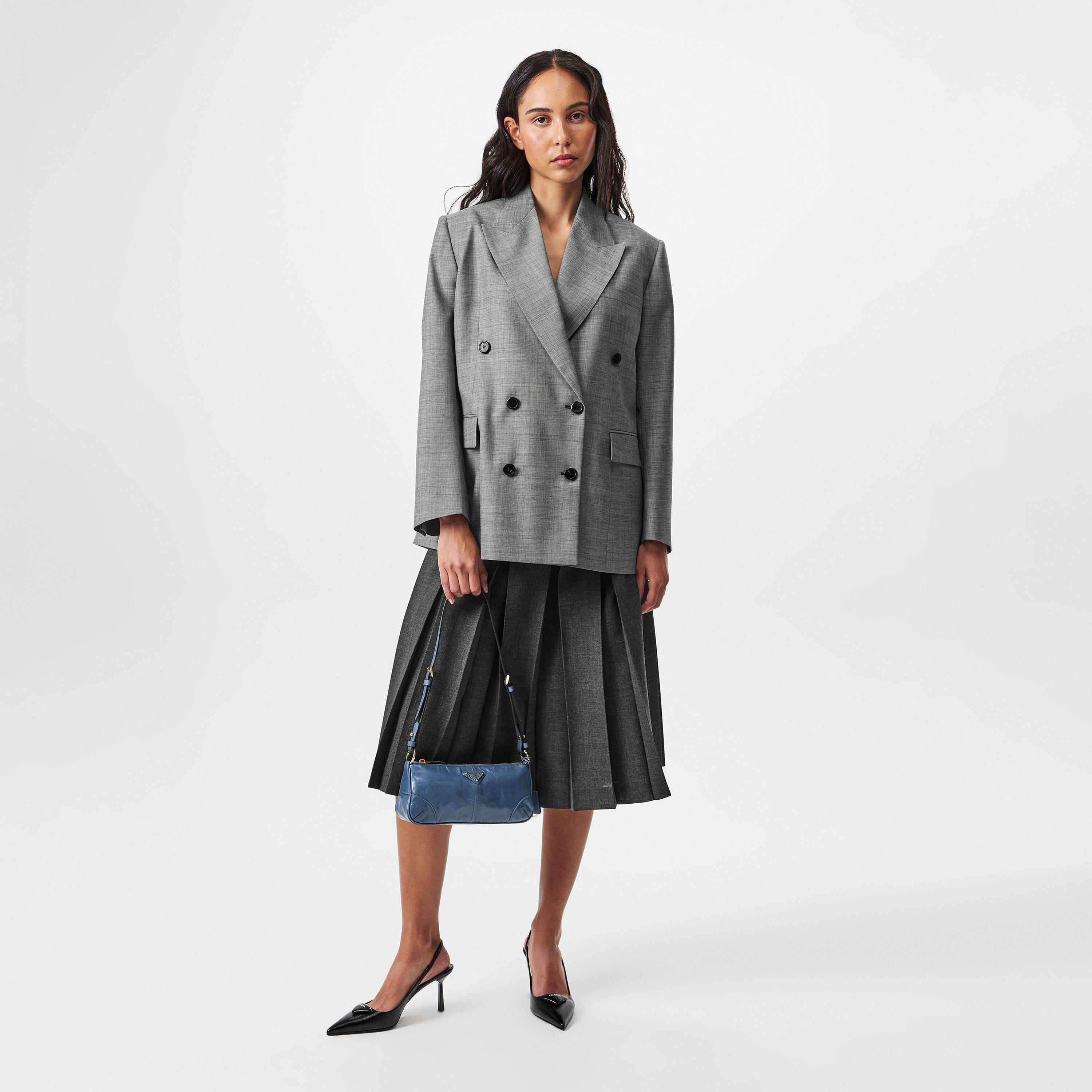 Ardesia - Prada - Women's Double Breasted Grisaille Wool Long Sleeve Blazer - 6