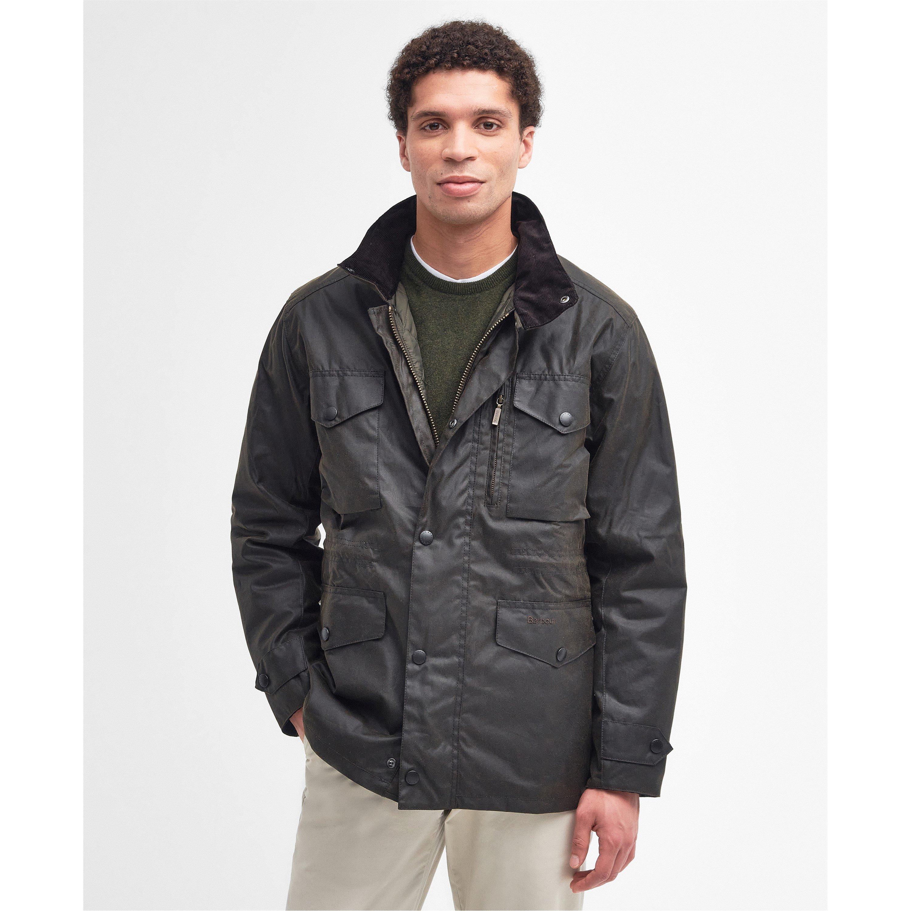 Barbour Men's Sapper Cotton Concealed Hood Wax Jacket - Olive/Classic - 2XL