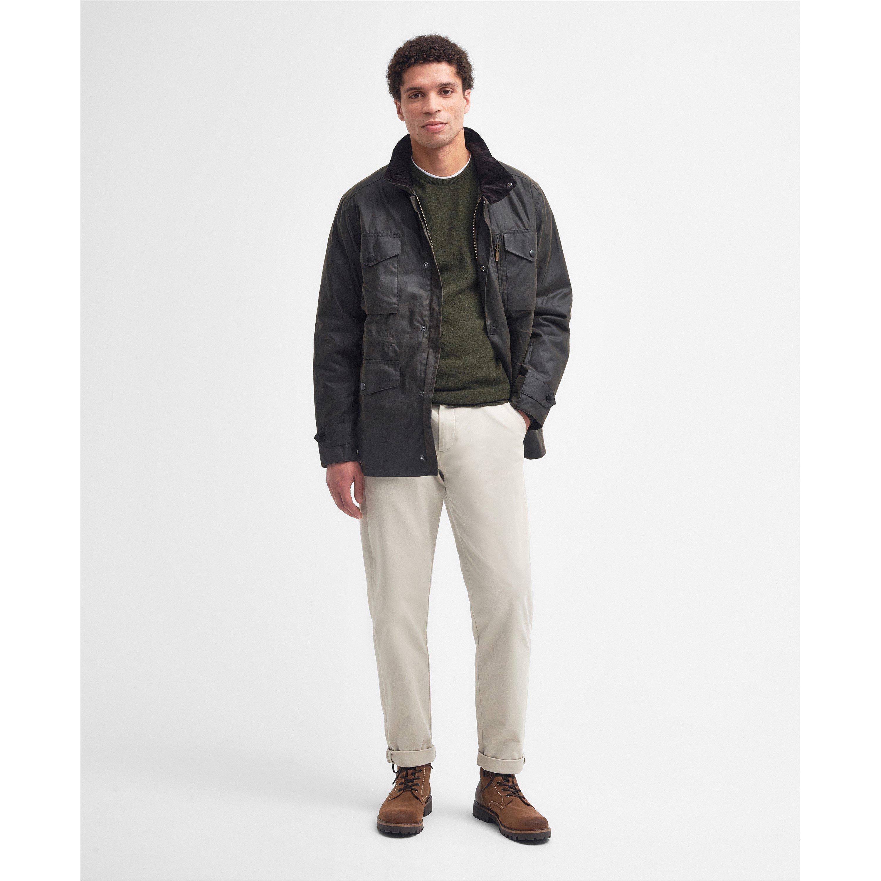 Olive/Classic - Barbour - Men's Sapper Cotton Concealed Hood Wax Jacket - 3