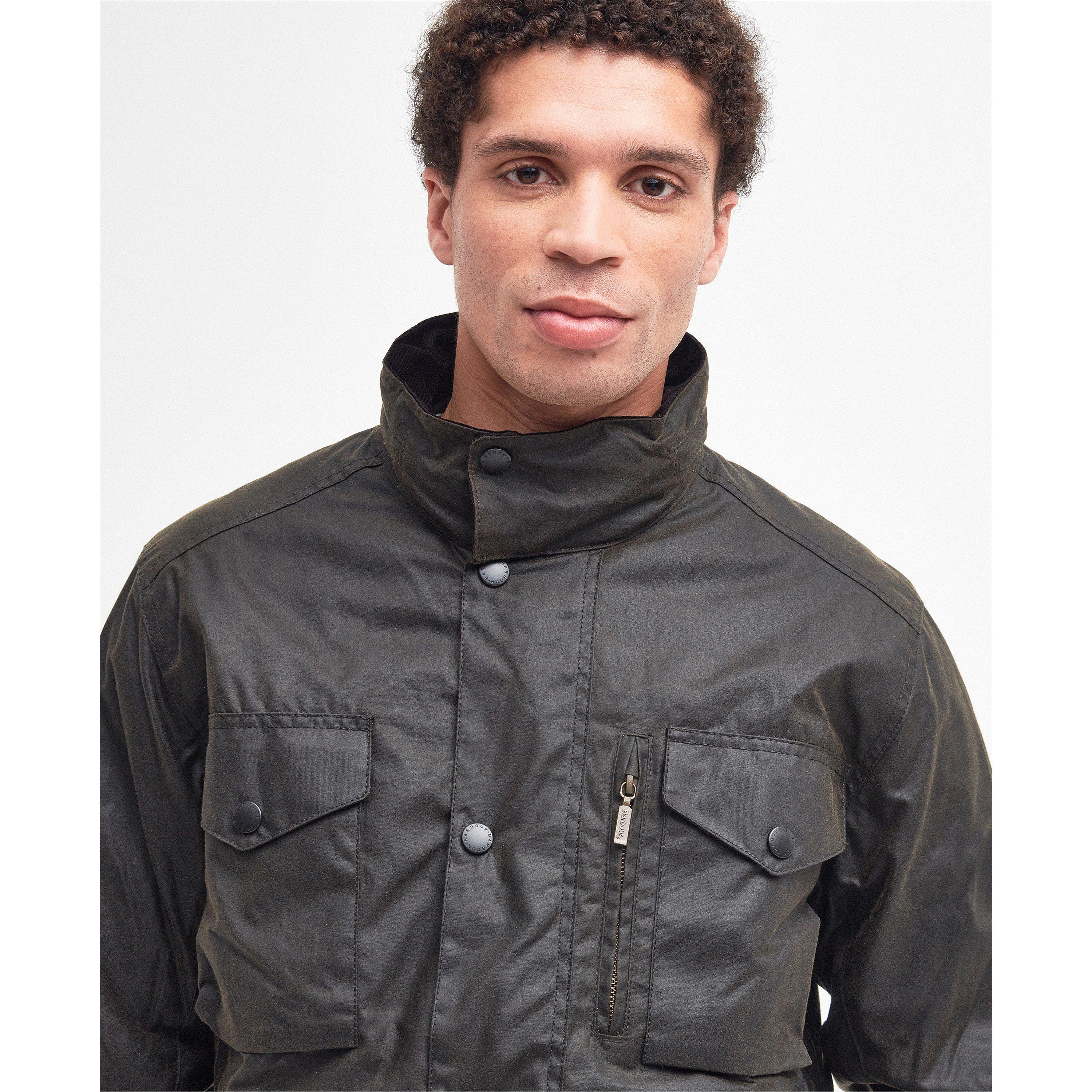 Olive/Classic - Barbour - Men's Sapper Cotton Concealed Hood Wax Jacket - 4