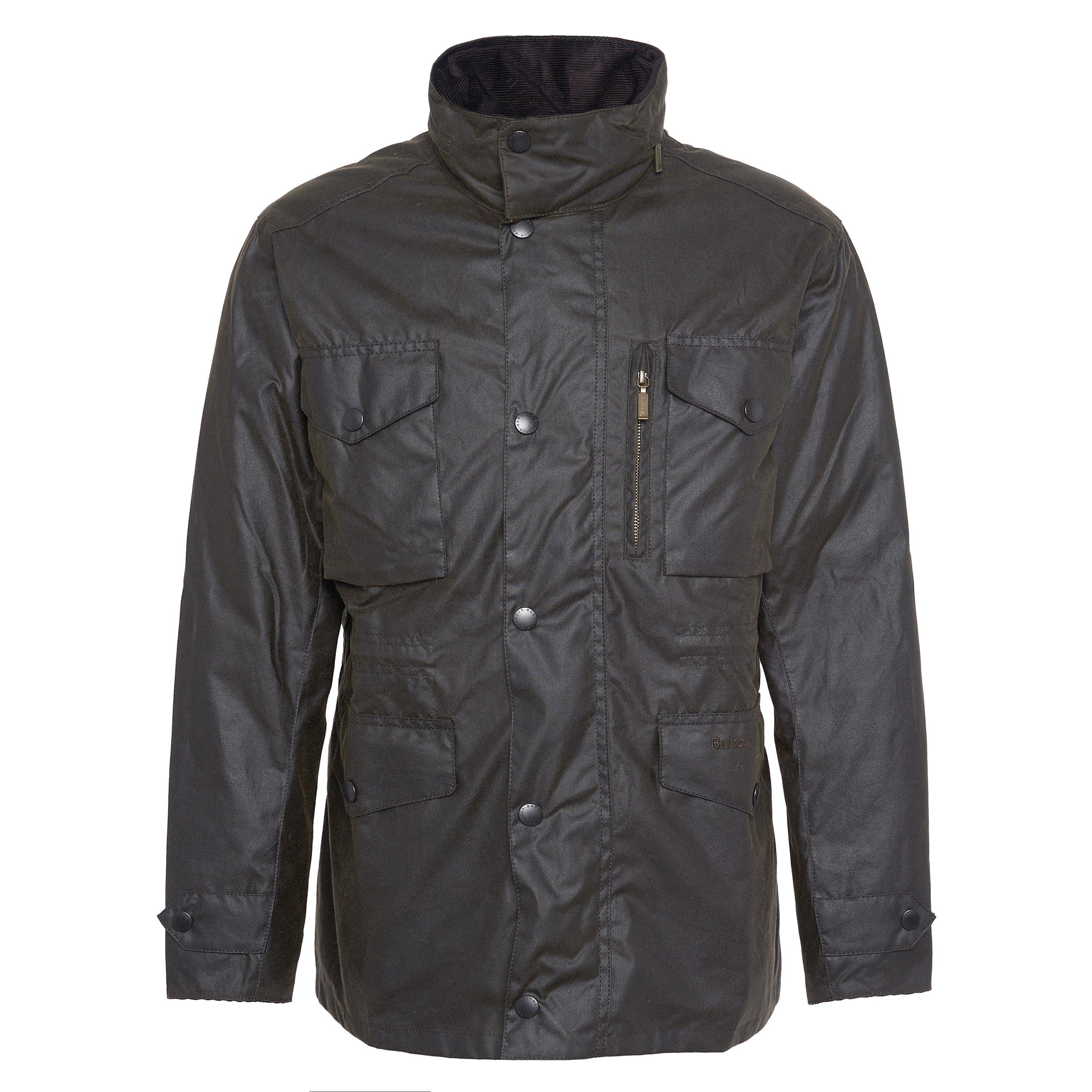 Olive/Classic - Barbour - Men's Sapper Cotton Concealed Hood Wax Jacket - 6