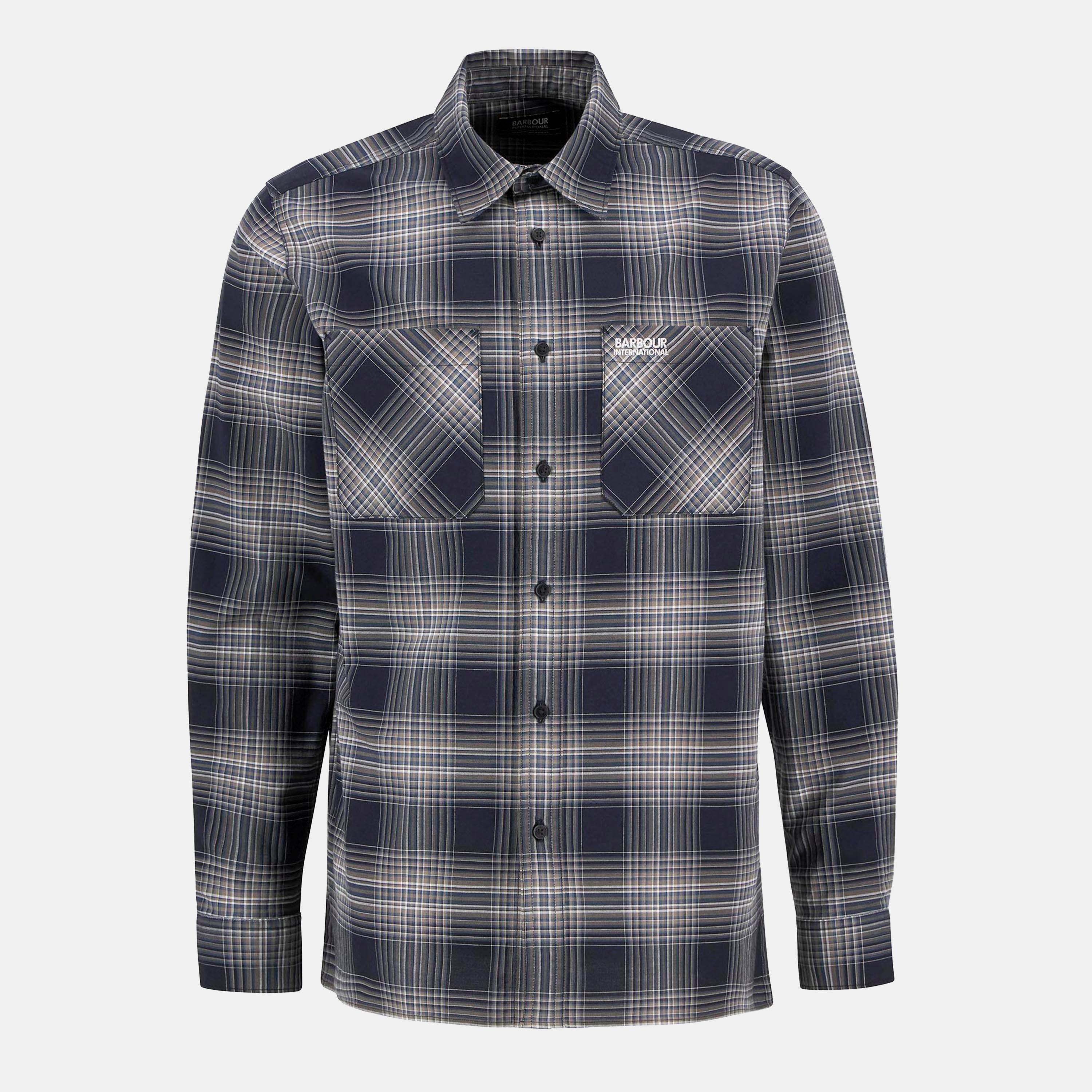 Barbour International Men's Hall Check Cotton Long Sleeve Overshirt - Cool Blue - Size 2XL