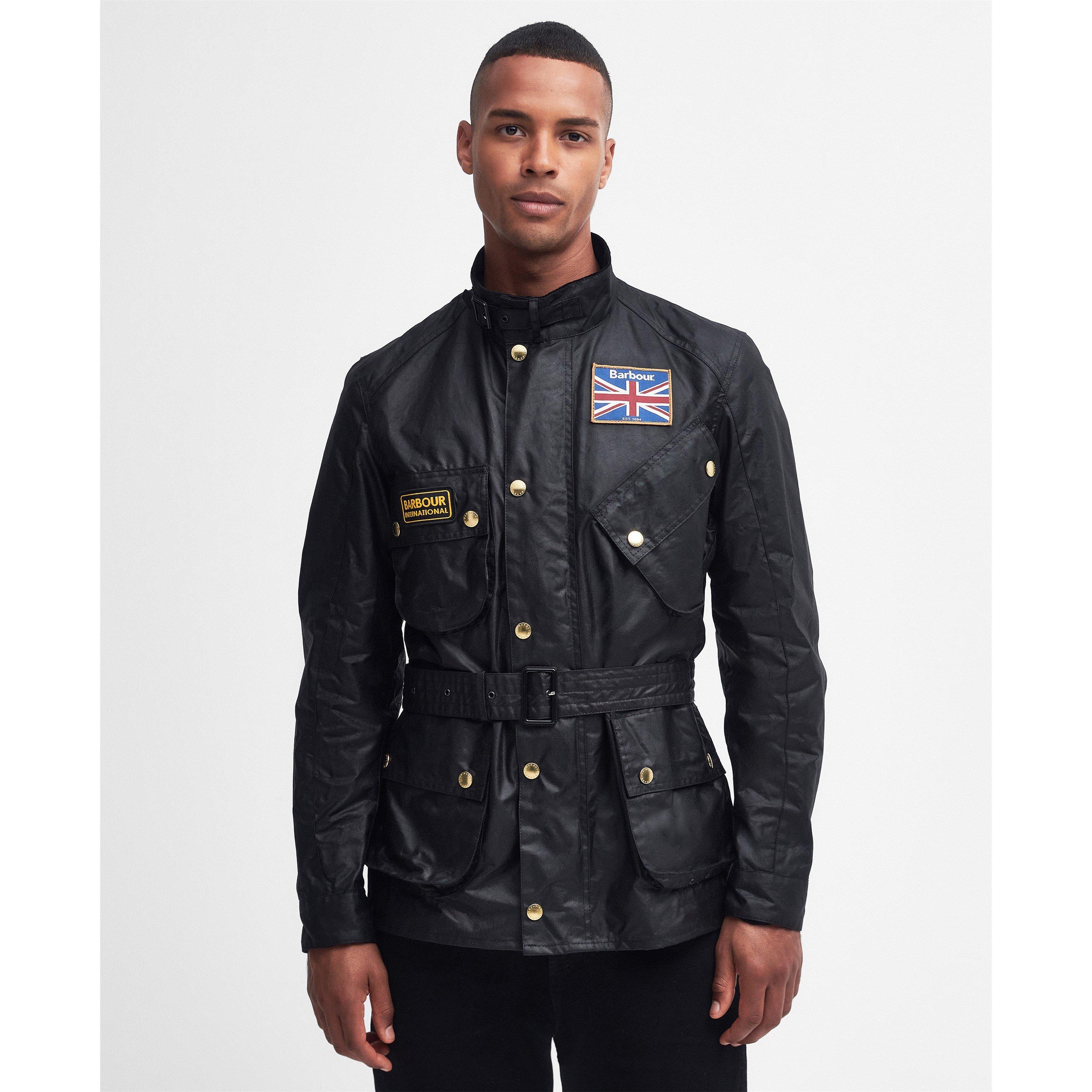 Black - Barbour International - Men's Union Jack International Cotton Long Sleeve Wax Jacket - 1