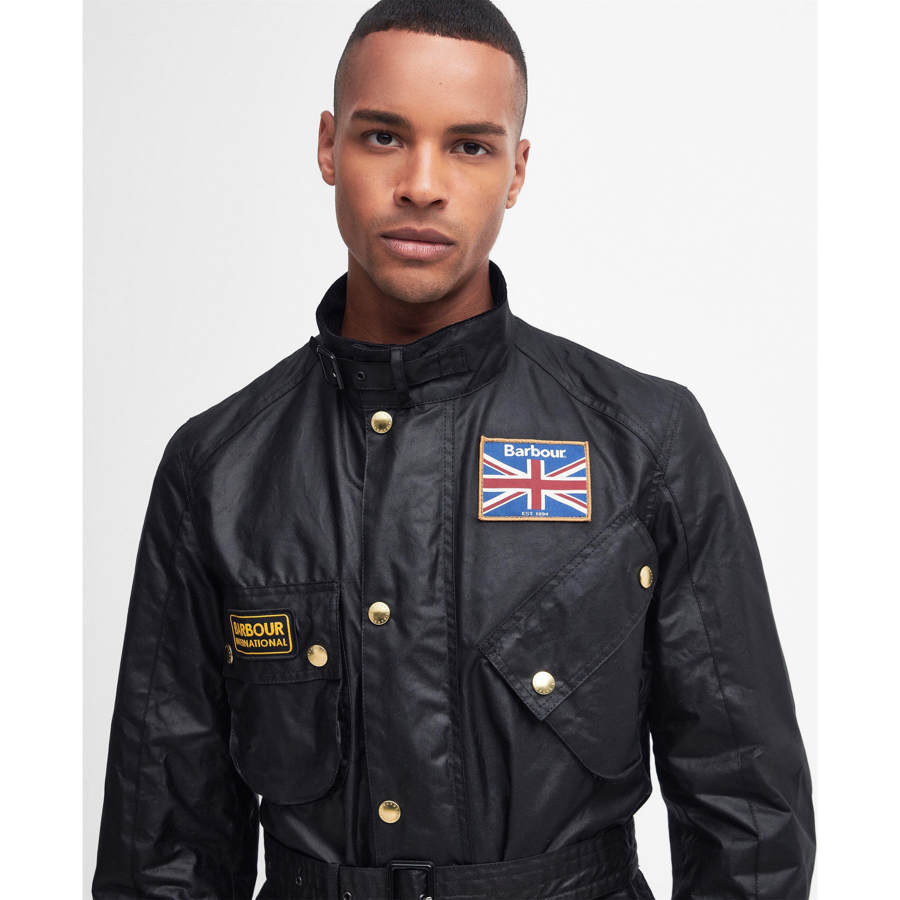 Black - Barbour International - Men's Union Jack International Cotton Long Sleeve Wax Jacket - 4