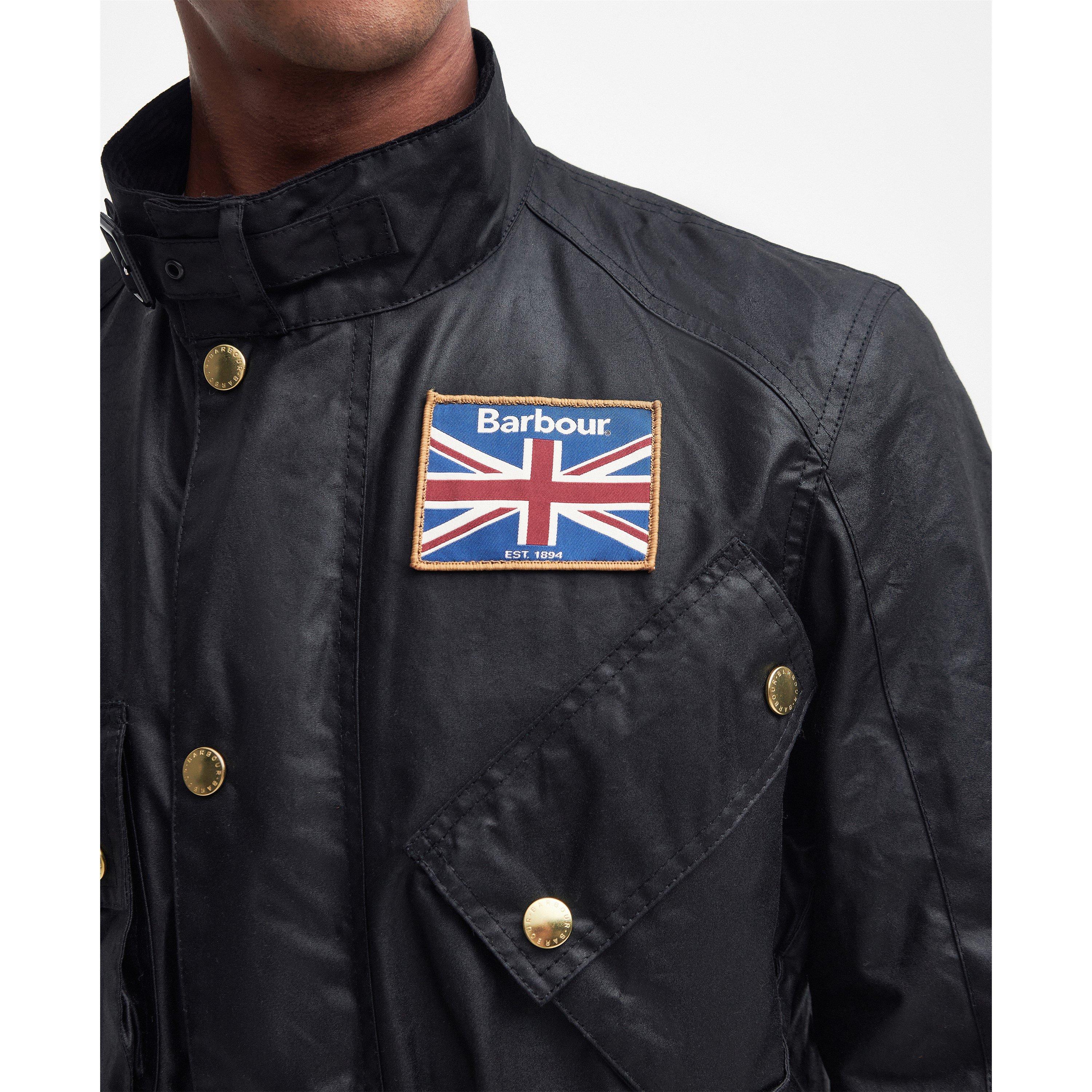 Black - Barbour International - Men's Union Jack International Cotton Long Sleeve Wax Jacket - 6