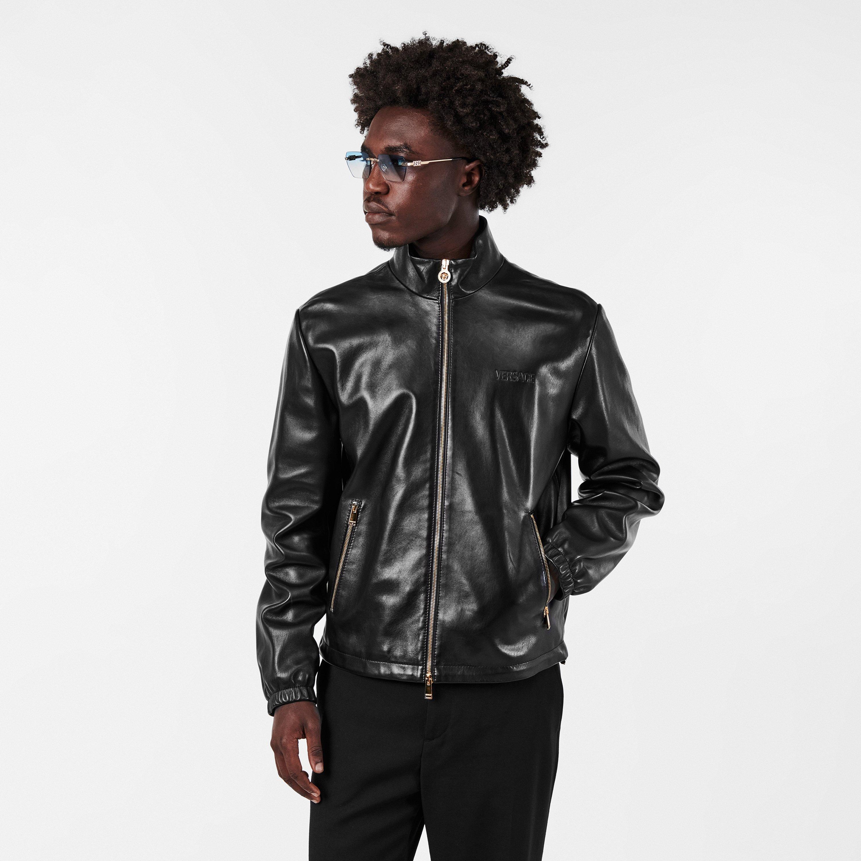 Black - Versace - Men's  Italian Leather Jacket - 3