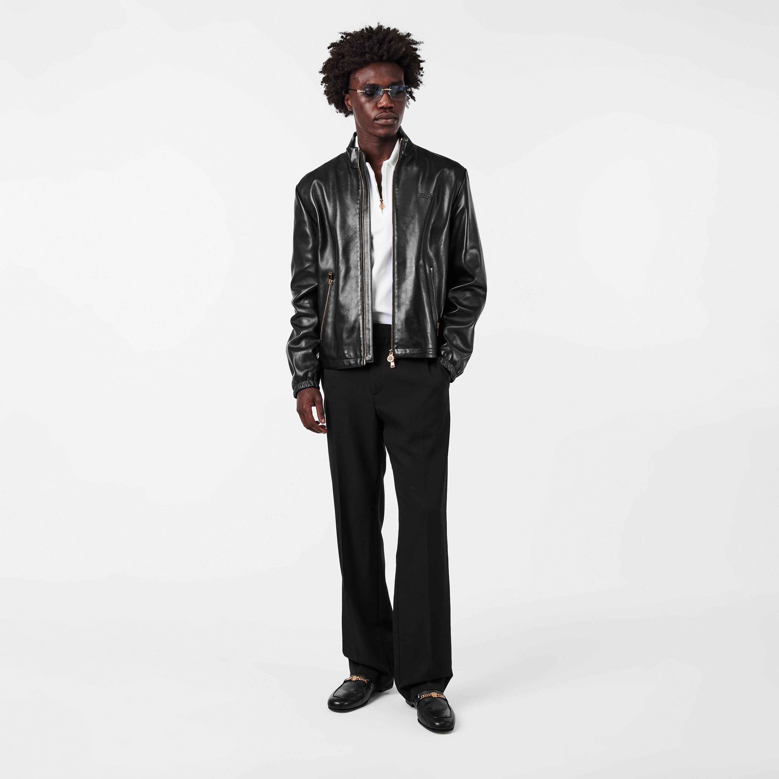 Black - Versace - Men's  Italian Leather Jacket - 6