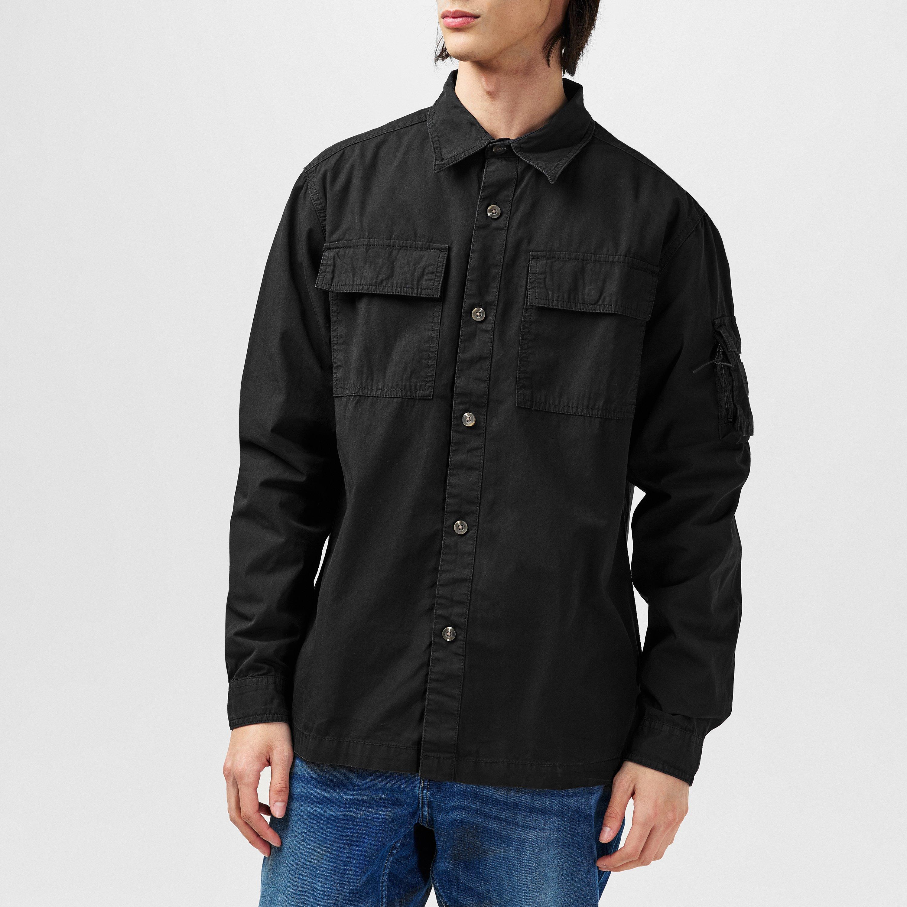 Schwarz - Firetrap - Andor Cotton Long Sleeve Utility Overshirt - 3