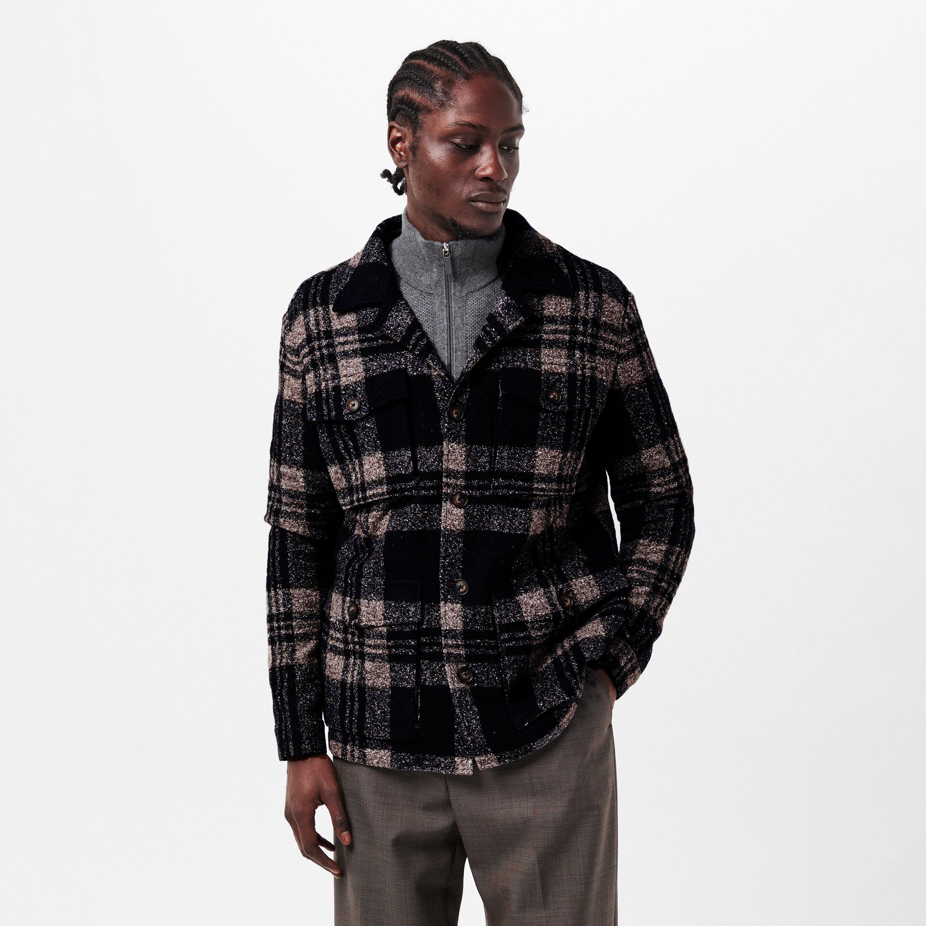 Navy - Pal Zileri - Men's  Check Tailored Fit Overshirt - 3