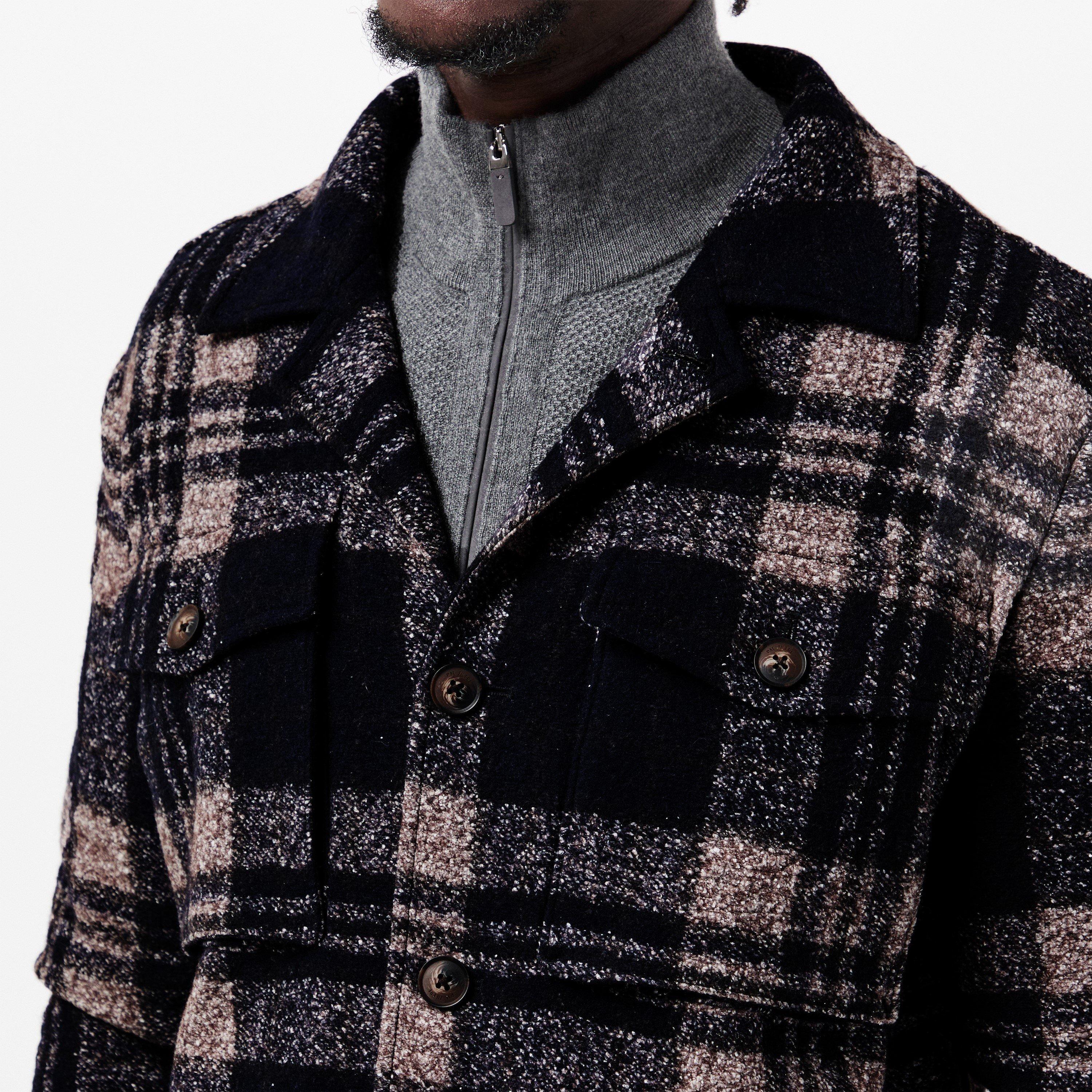 Navy - Pal Zileri - Men's  Check Tailored Fit Overshirt - 5