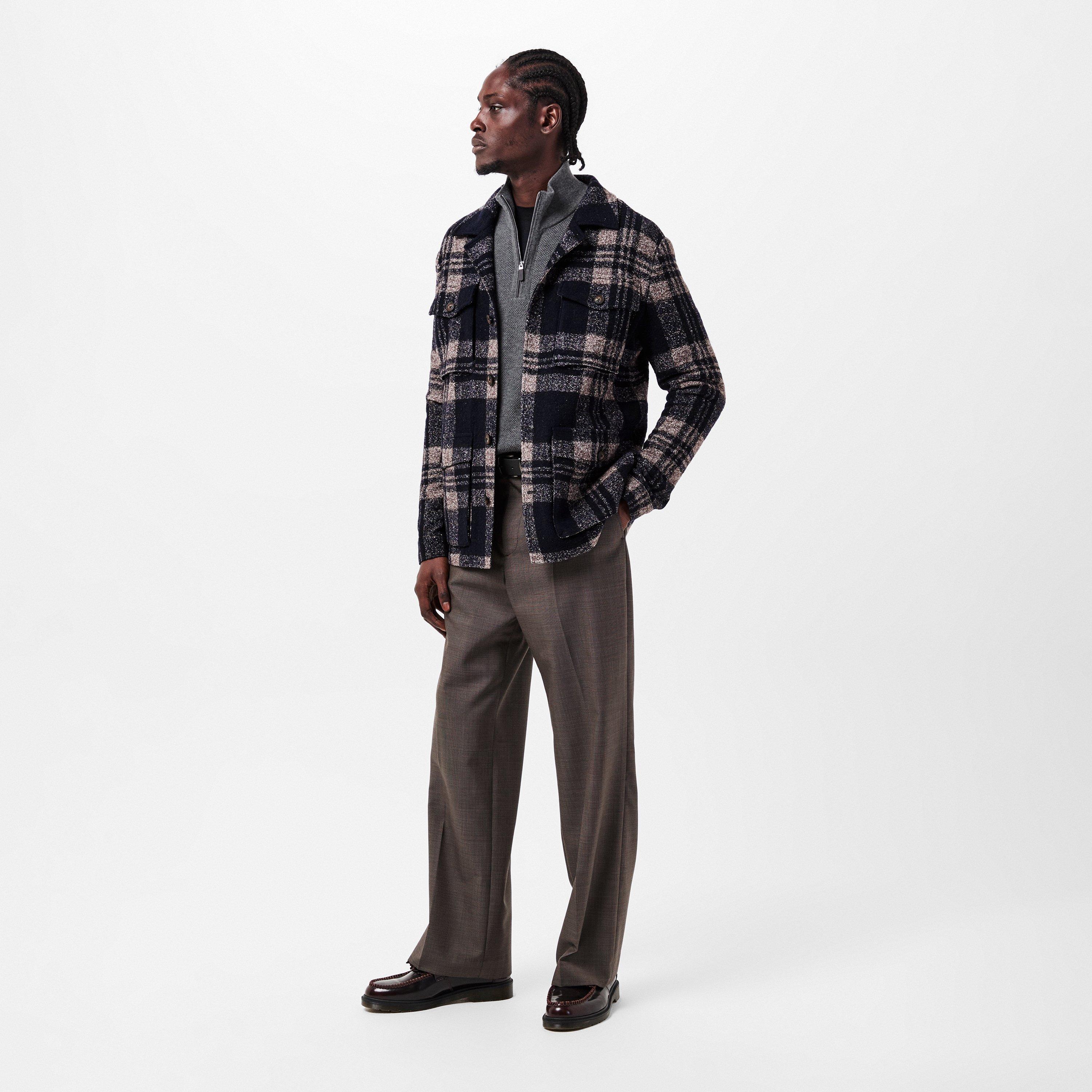 Navy - Pal Zileri - Men's  Check Tailored Fit Overshirt - 6