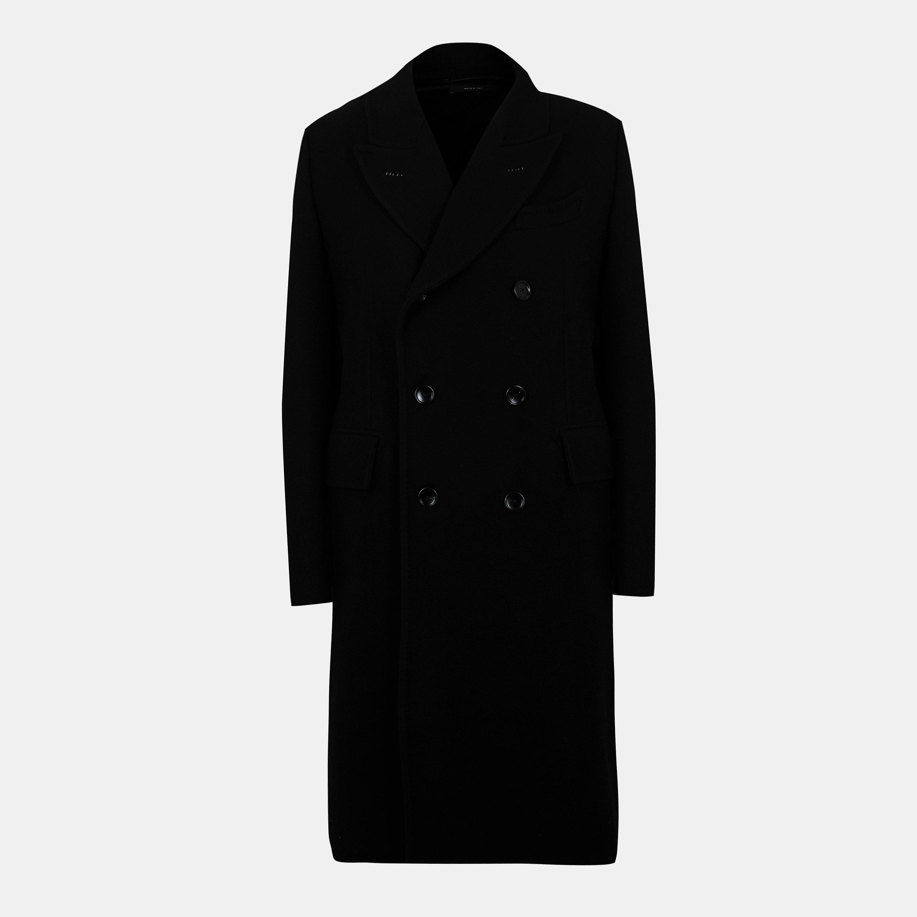 Black - Tom Ford - Men's Double-Breasted Horn Button Overcoat - 1