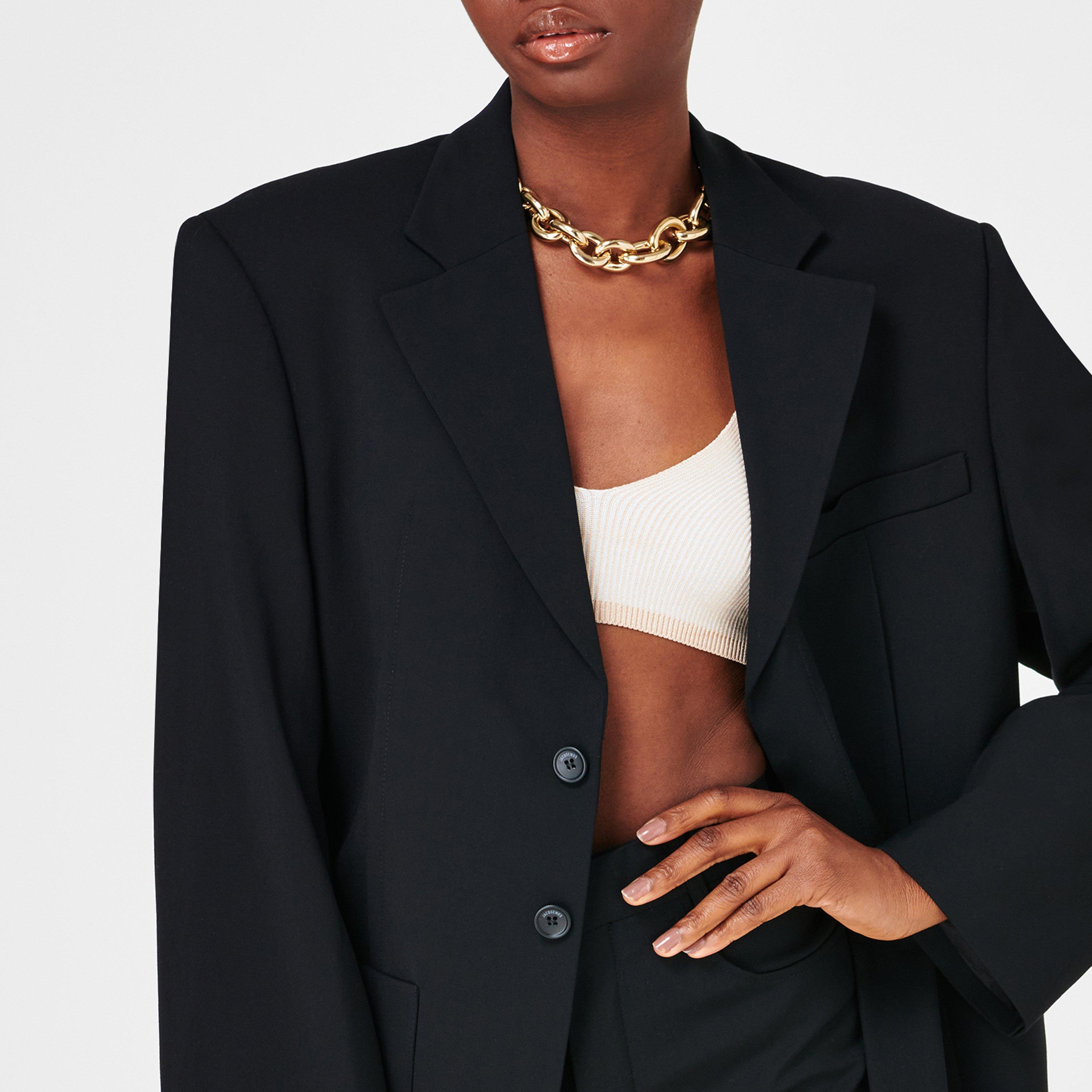 Black 990 - Jacquemus - Women's Le Veste D'Homme Oversized Wool Long Sleeve Blazer - 3