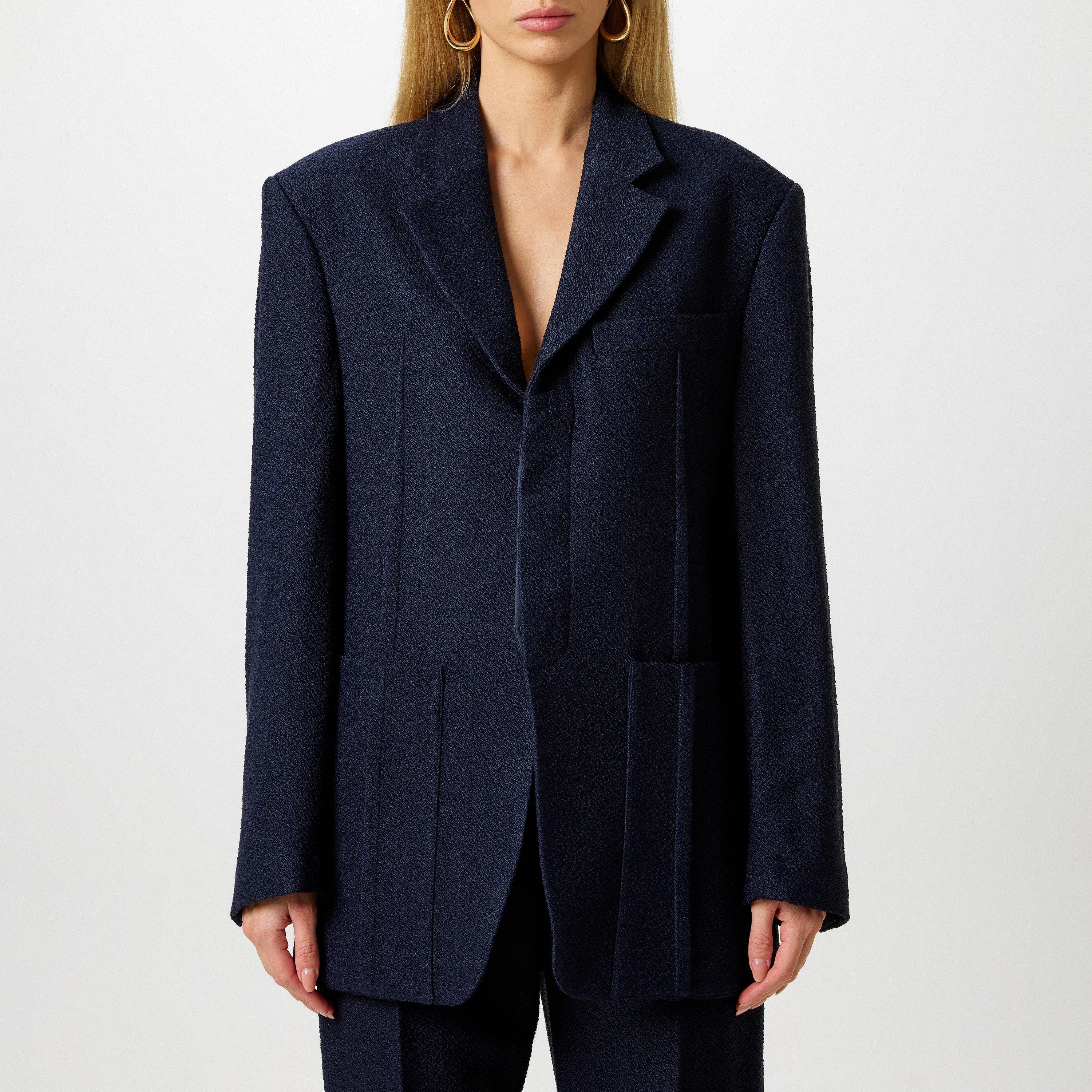 Jacquemus Women's Le Veste D'Homme Oversized Wool Long Sleeve Blazer - Dark Navy - Size 6 (FR34)