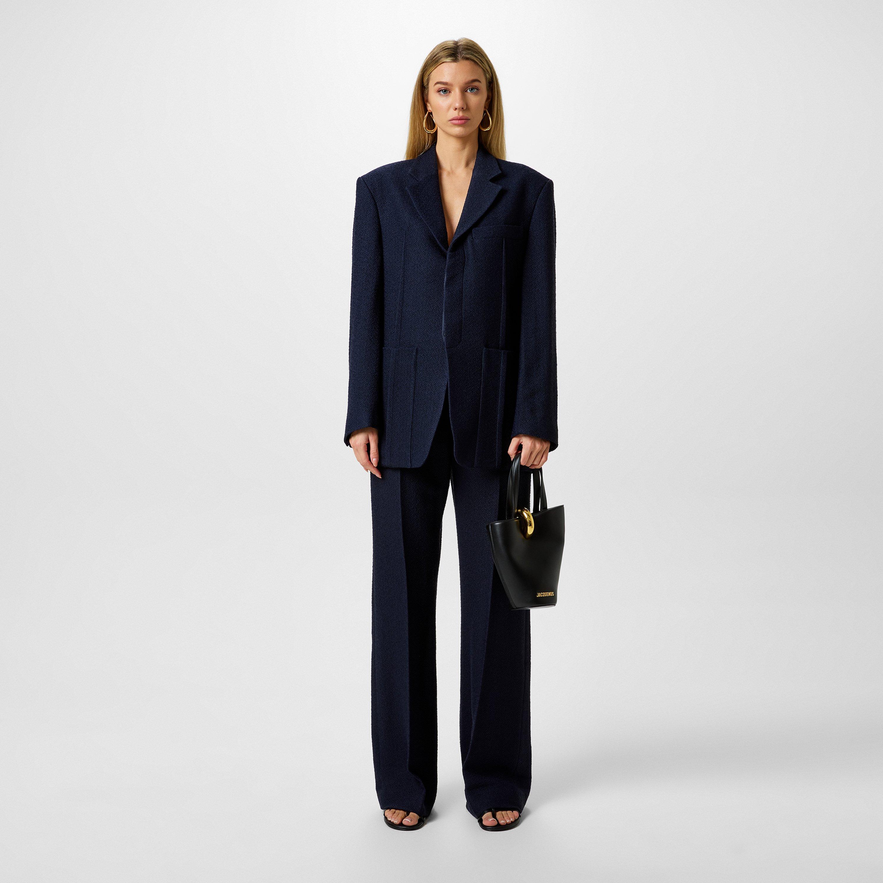 Dark Navy - Jacquemus - Women's Le Veste D'Homme Oversized Wool Long Sleeve Blazer - 4
