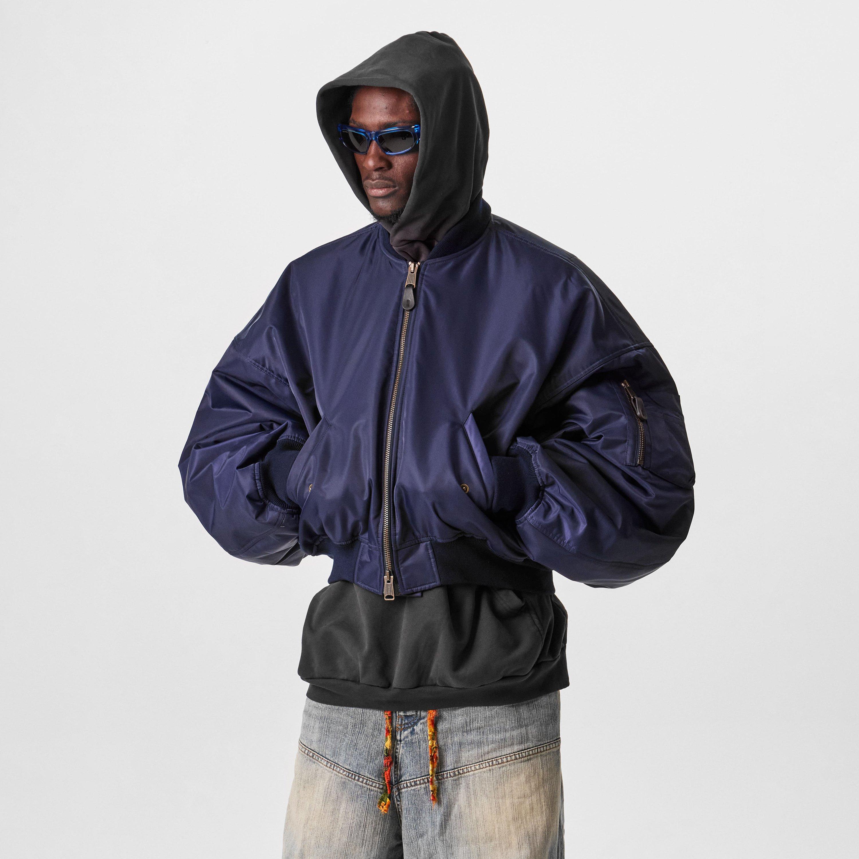 Dark Navy - Balenciaga - Men's Round Bomber Long Sleeve Zip Parka - 3