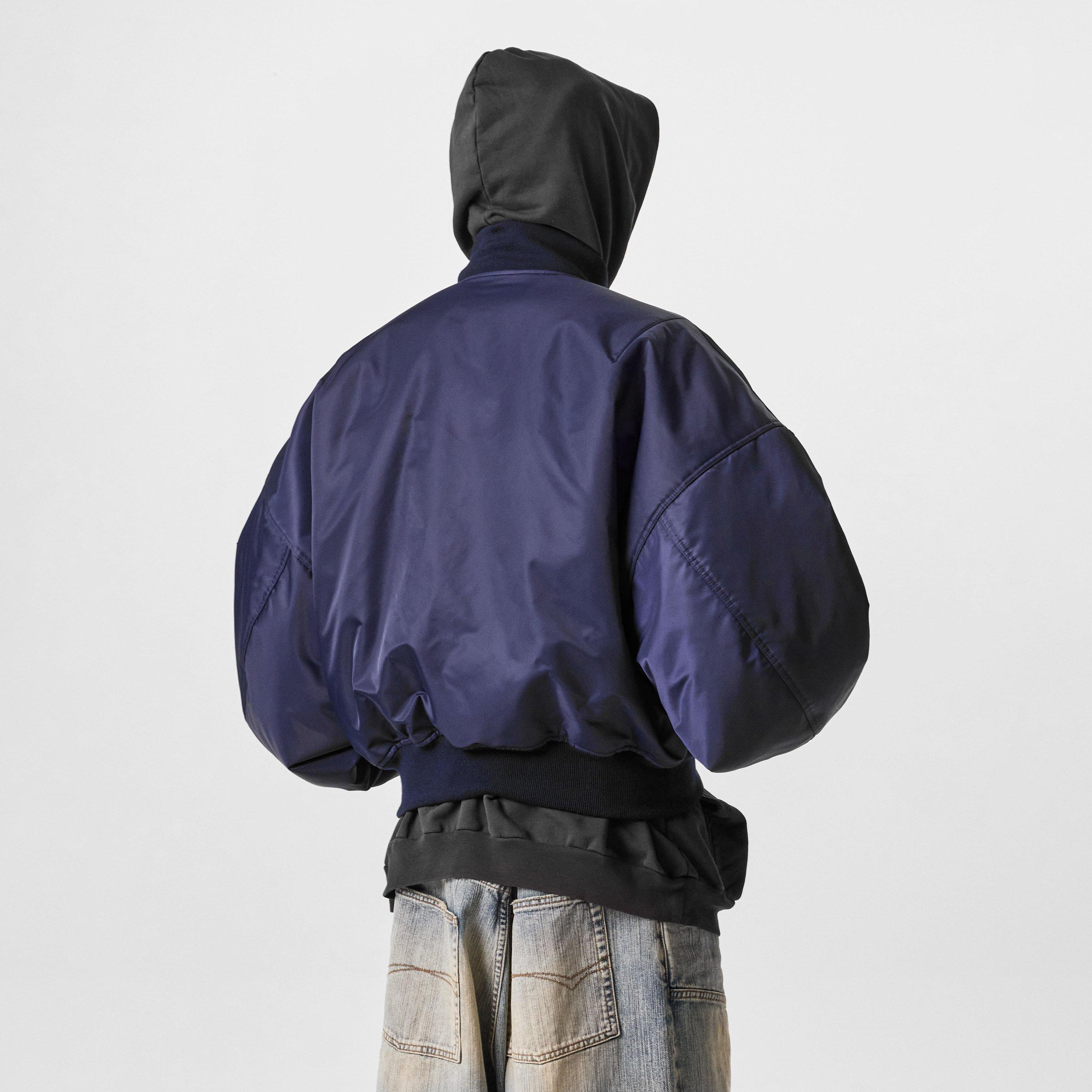 Dark Navy - Balenciaga - Men's Round Bomber Long Sleeve Zip Parka - 4