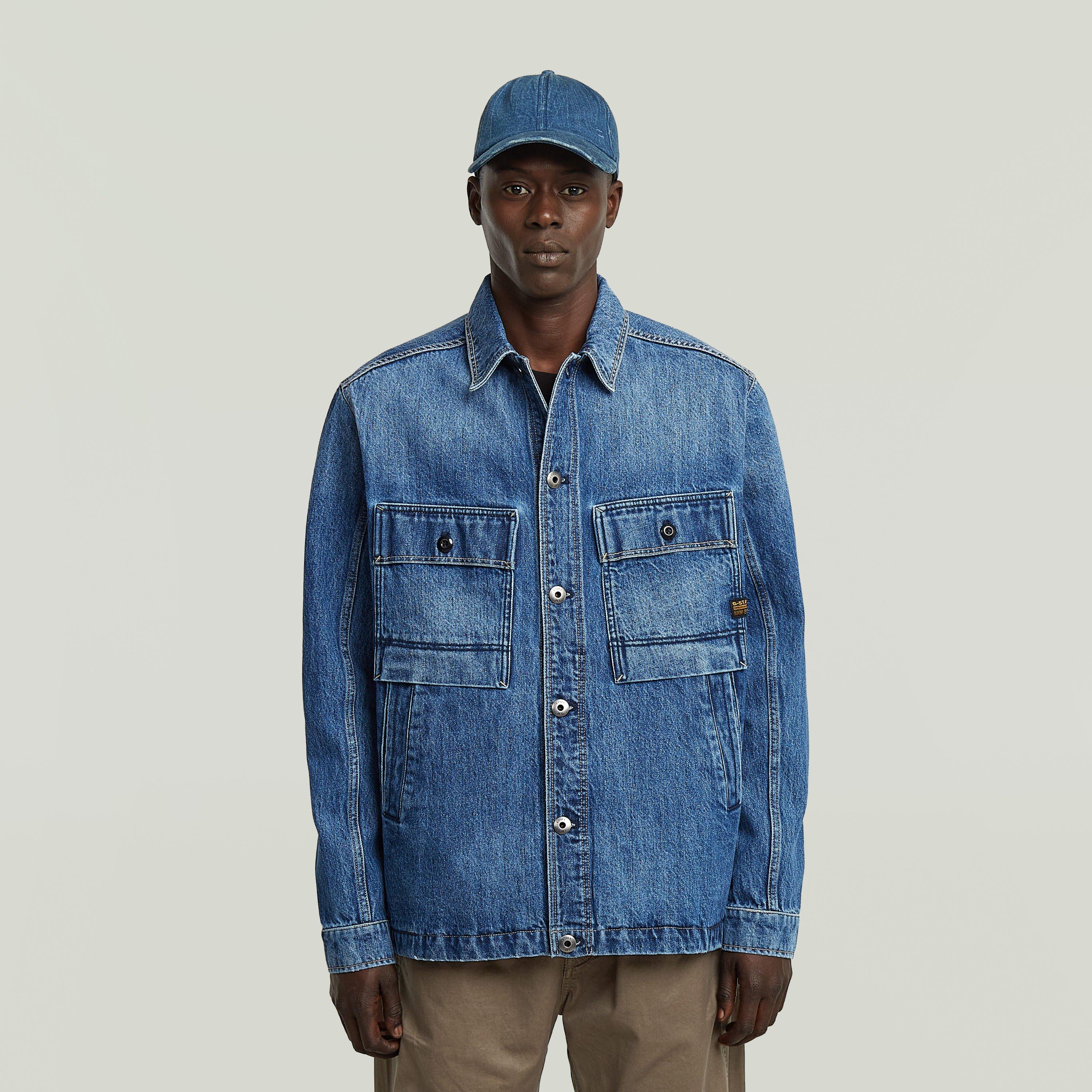 G Star Men's Mosa Denim Cotton Long Sleeve Overshirt - Mid Blue - Large