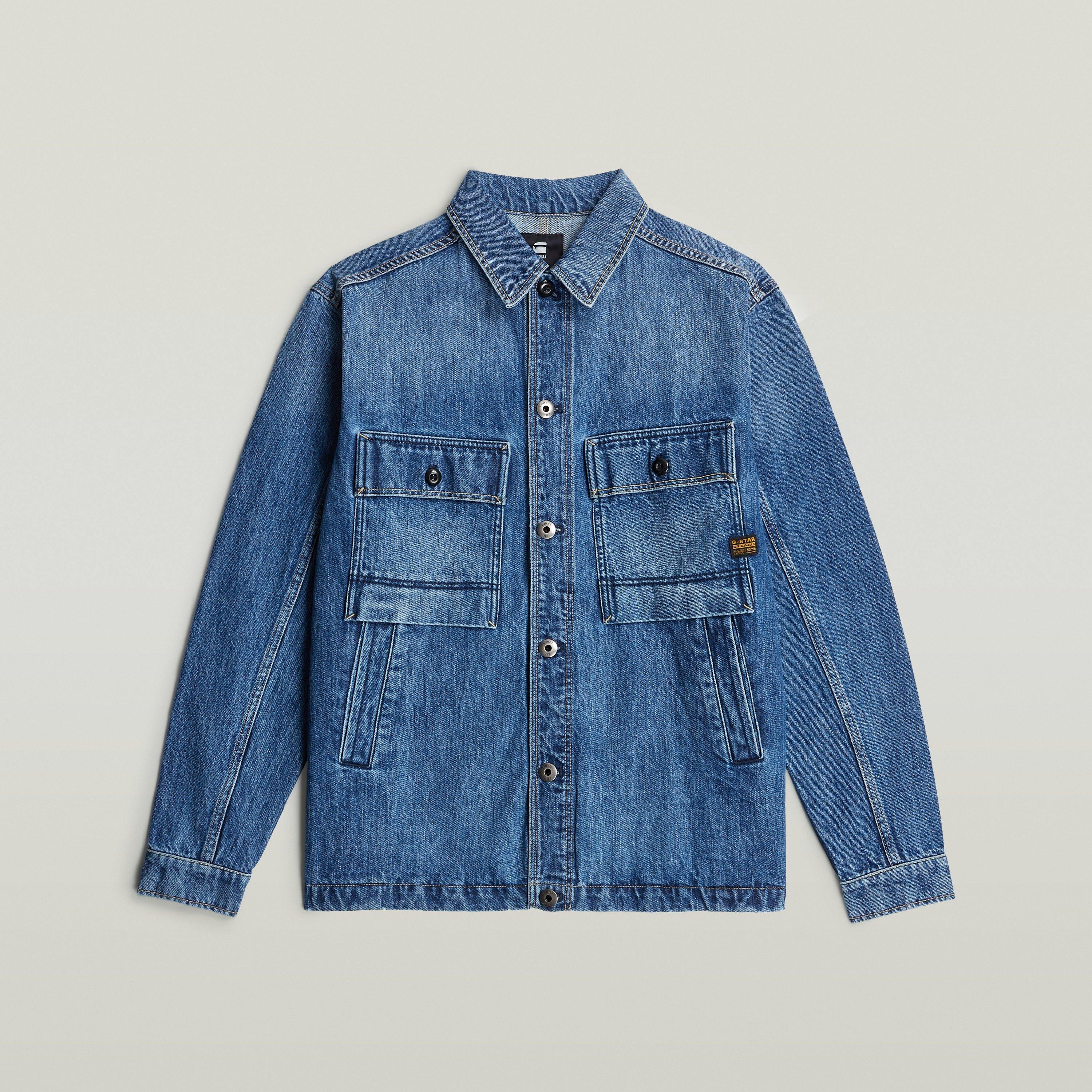 Mid Blue - G Star - Men's Mosa Denim Cotton Long Sleeve Overshirt - 3