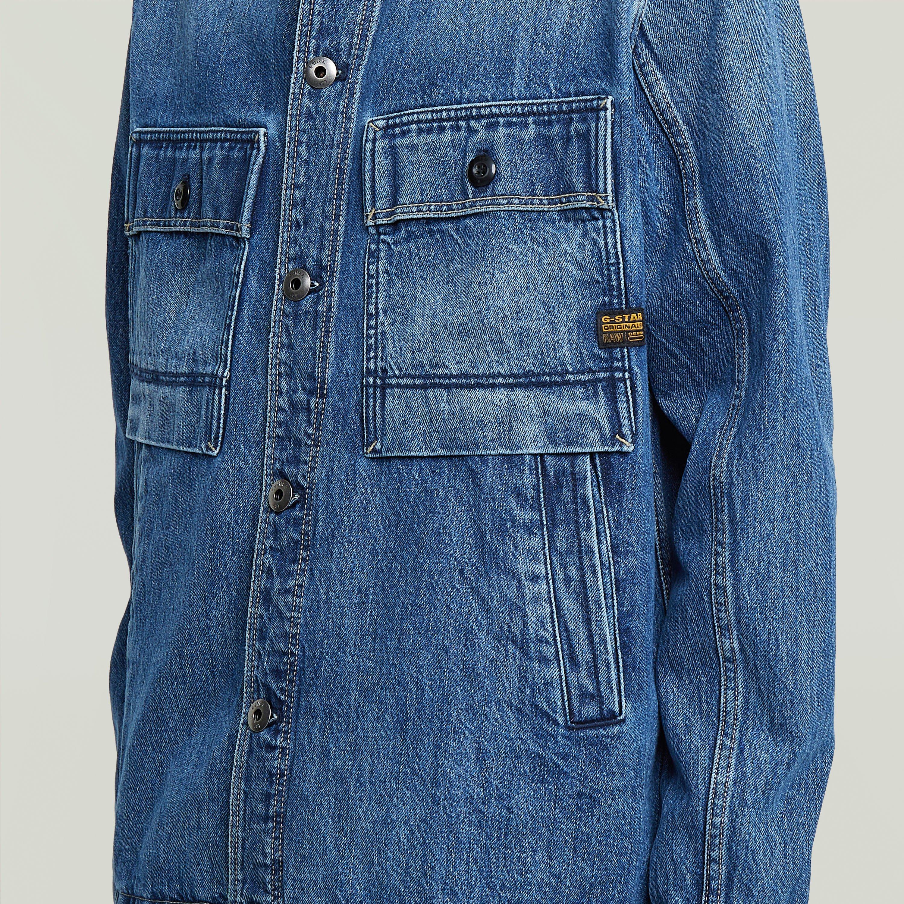 Mid Blue - G Star - Men's Mosa Denim Cotton Long Sleeve Overshirt - 4