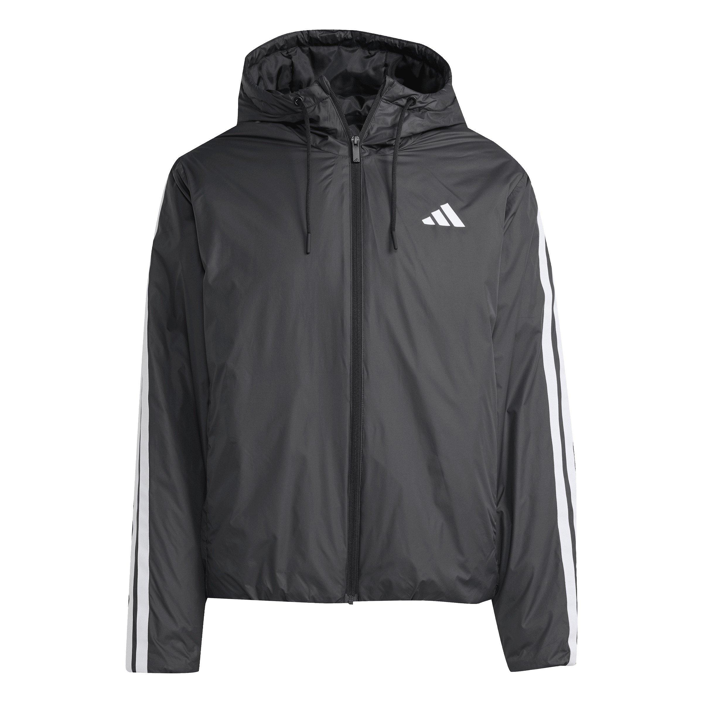 Adidas Men's 3 Stripe Essential Waterproof Wind Resistant Long Sleeve Puffer Jacket - Black - XS
