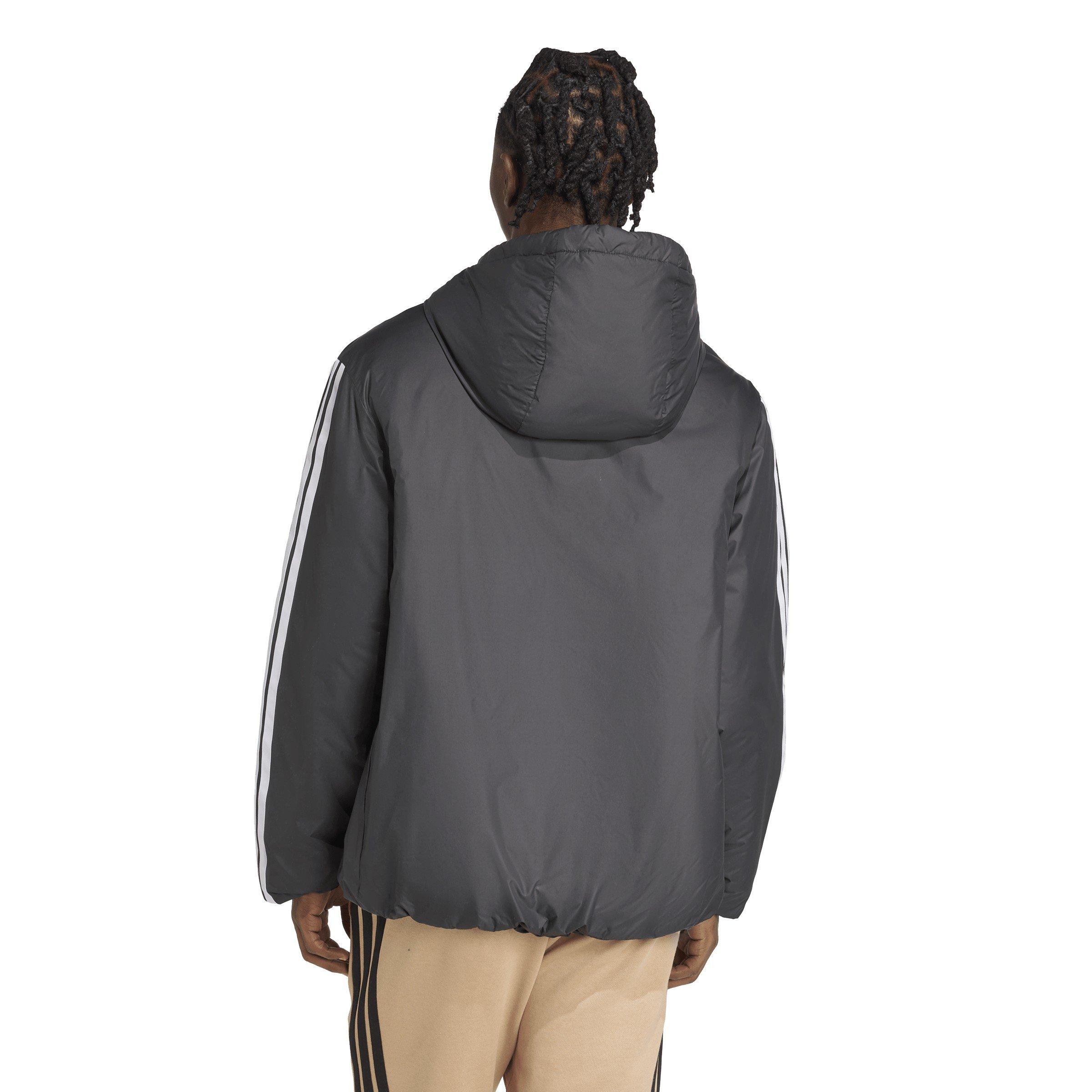Black - adidas - Men's 3 Stripe Essential Waterproof Wind Resistant Long Sleeve Puffer Jacket - 3