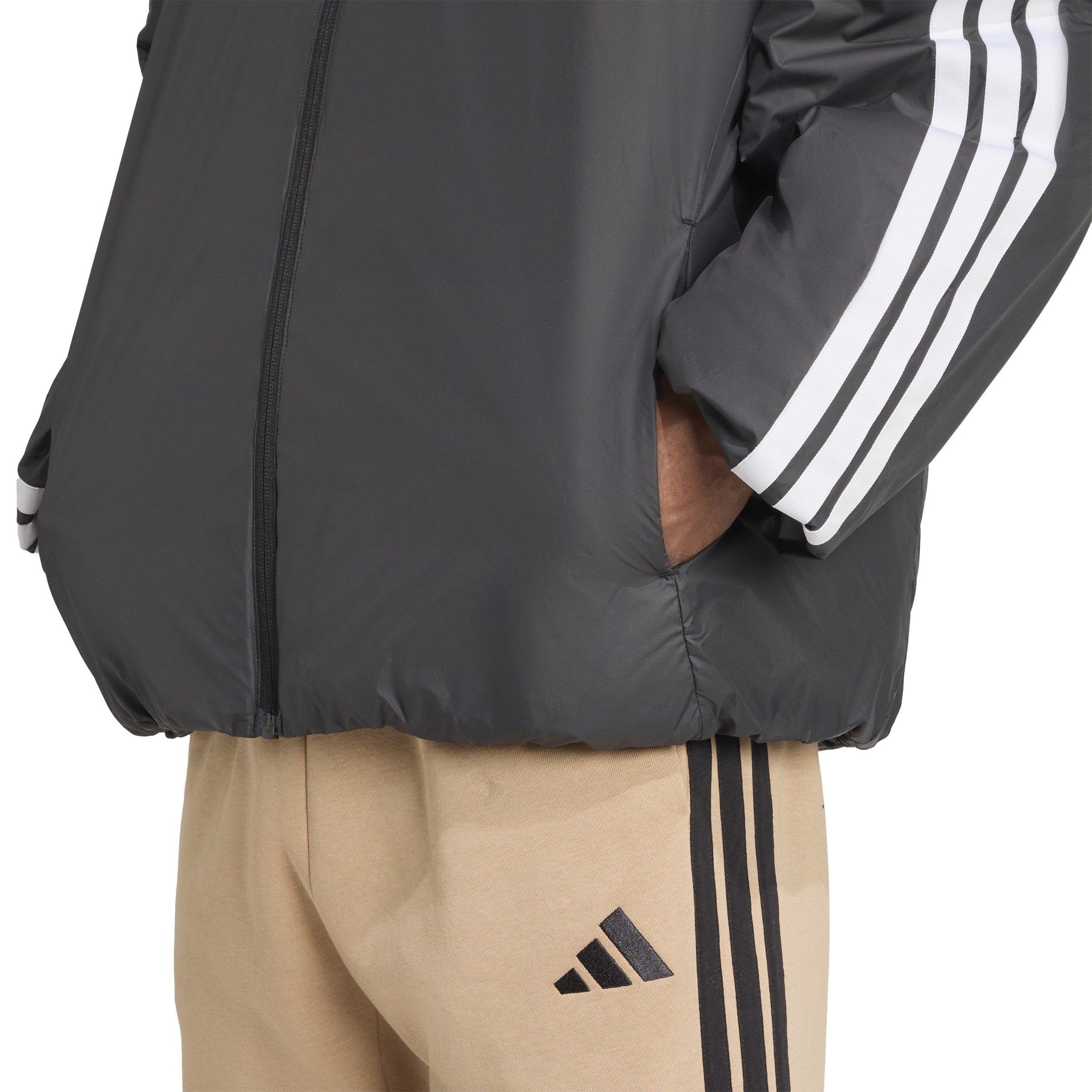 Black - adidas - Men's 3 Stripe Essential Waterproof Wind Resistant Long Sleeve Puffer Jacket - 5