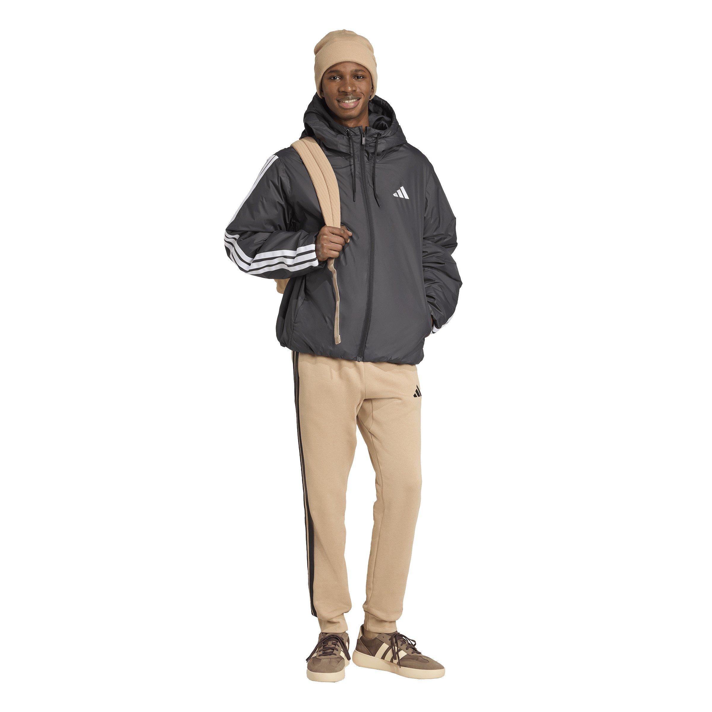Black - adidas - Men's 3 Stripe Essential Waterproof Wind Resistant Long Sleeve Puffer Jacket - 6