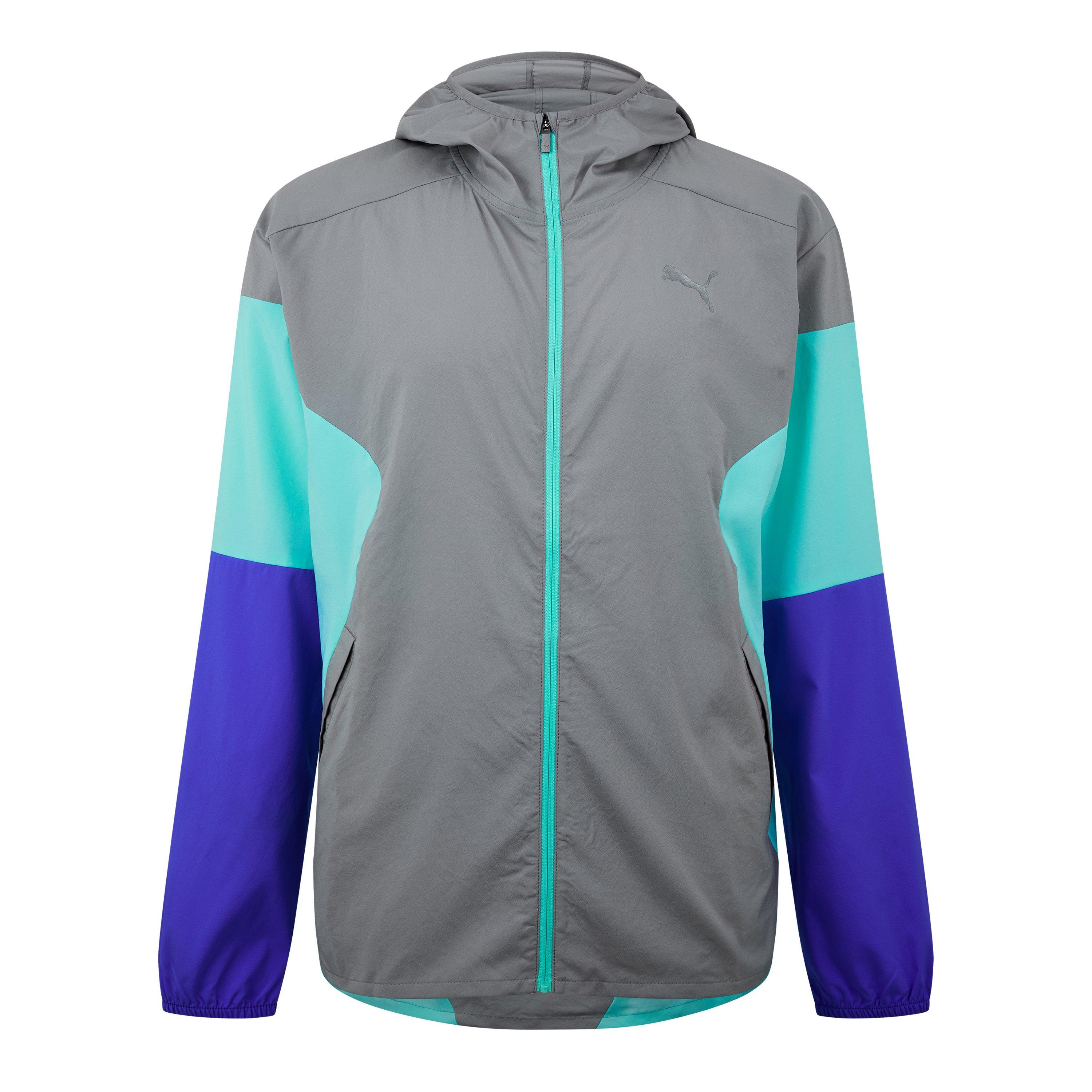 Grey/Blue - Puma - Men's Run Lightweight Speed Brights Water Resistant Rain Anorak - 1