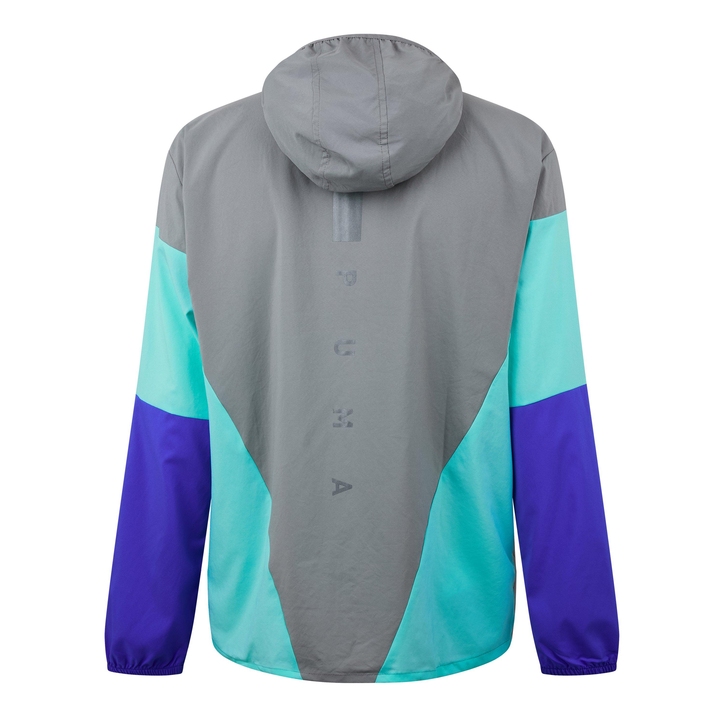 Grey/Blue - Puma - Men's Run Lightweight Speed Brights Water Resistant Rain Anorak - 2