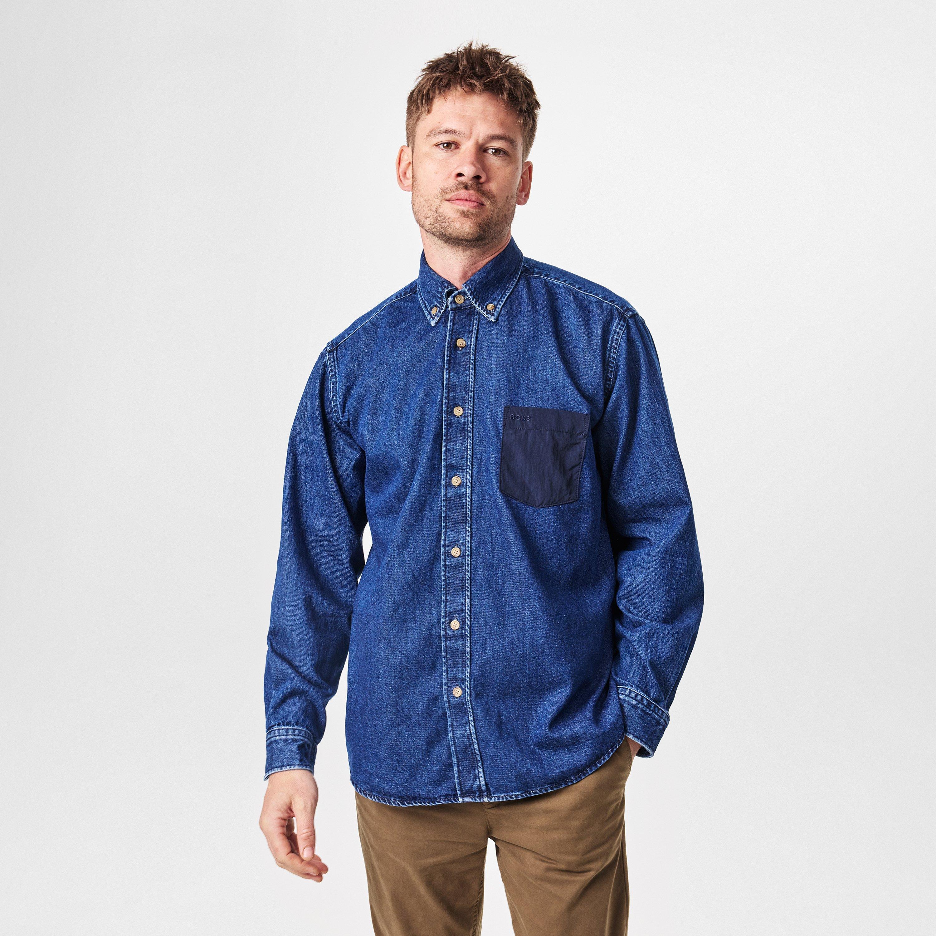 Dark Blue 404 - Boss - Men's Lambey 1 M 01  Orange Overshirt - 3