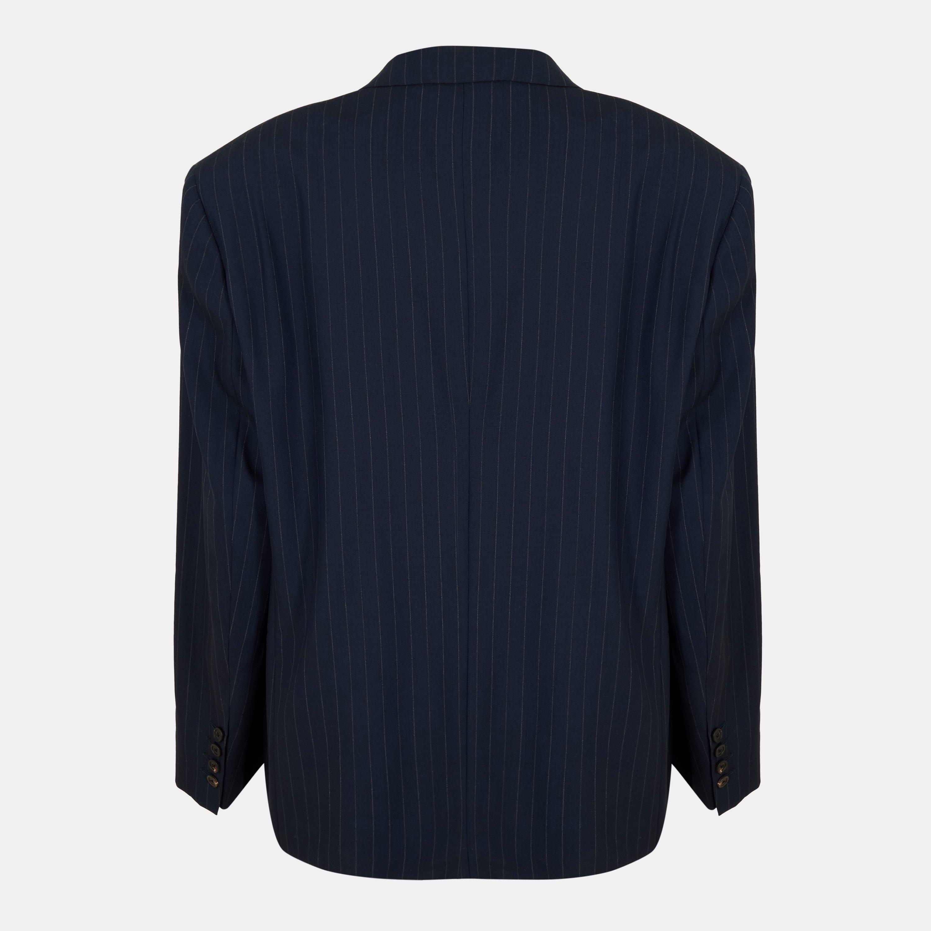 Dark Navy - Balenciaga - Women's  Pinstripe Structured Blazer - 2