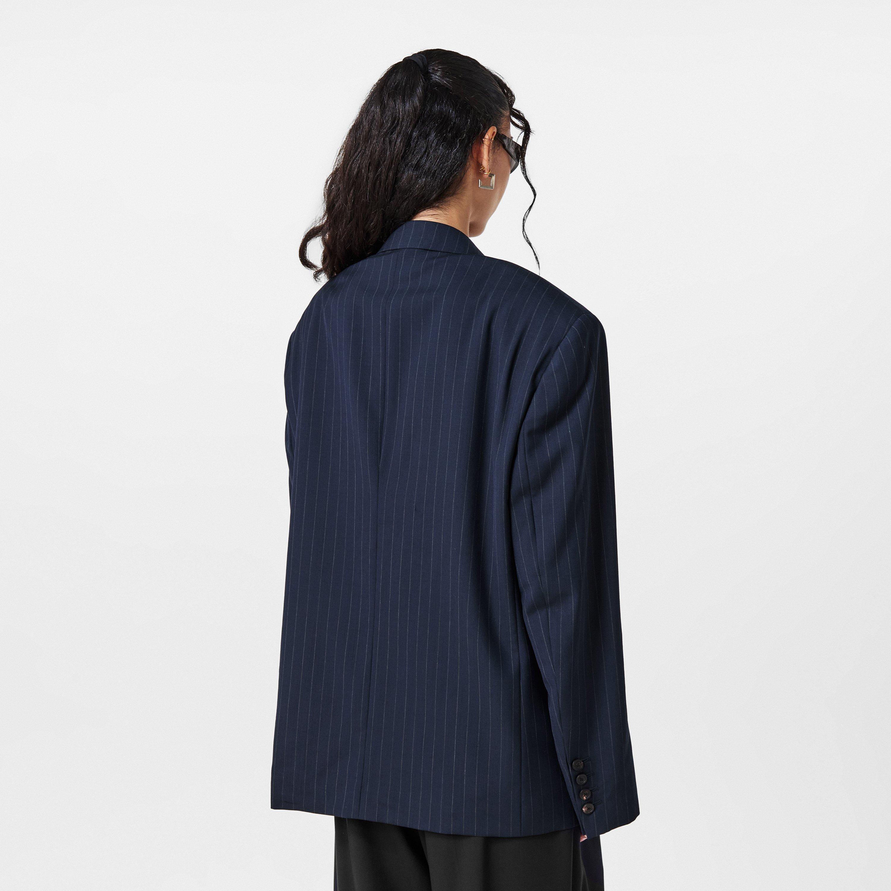 Dark Navy - Balenciaga - Women's  Pinstripe Structured Blazer - 4