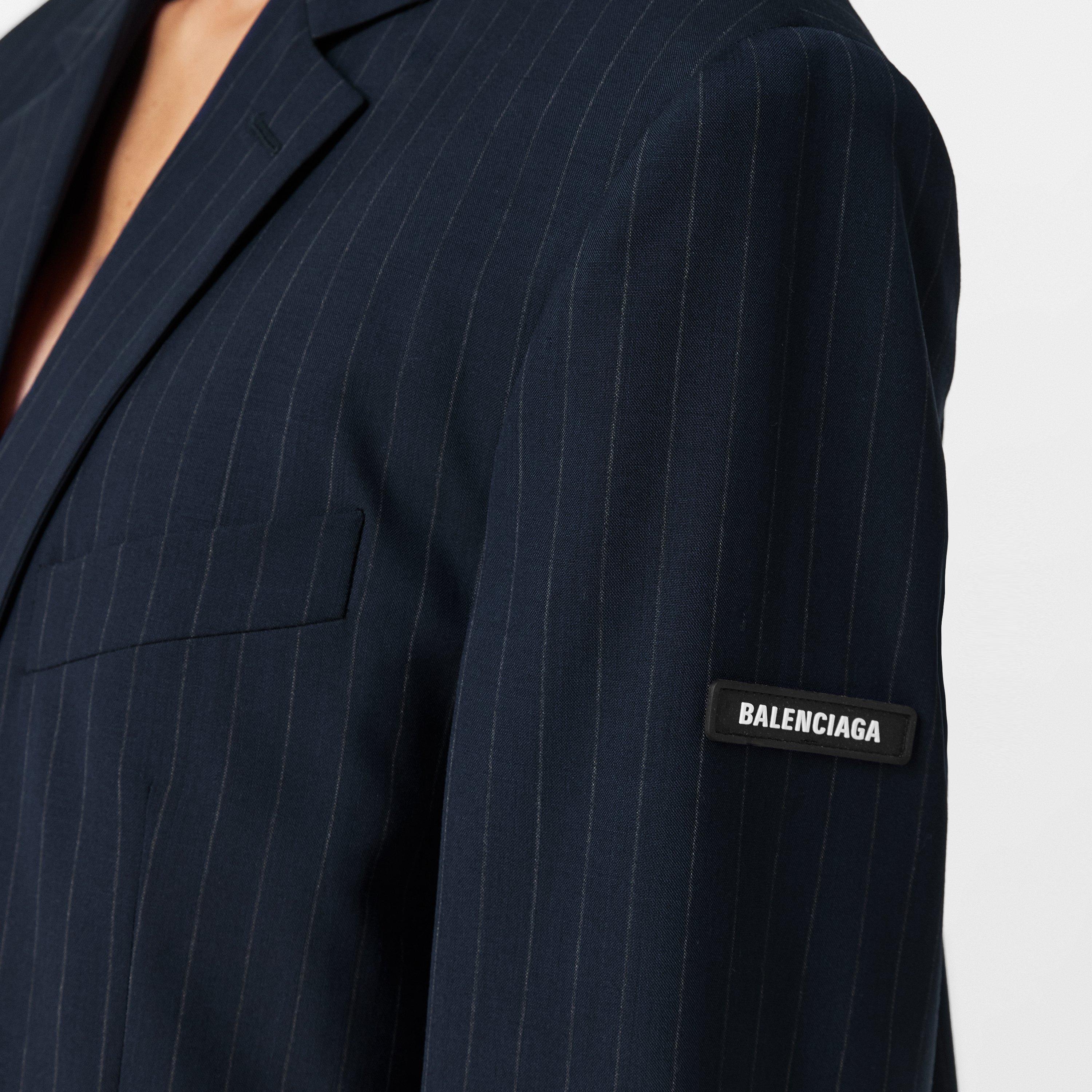 Dark Navy - Balenciaga - Women's  Pinstripe Structured Blazer - 5